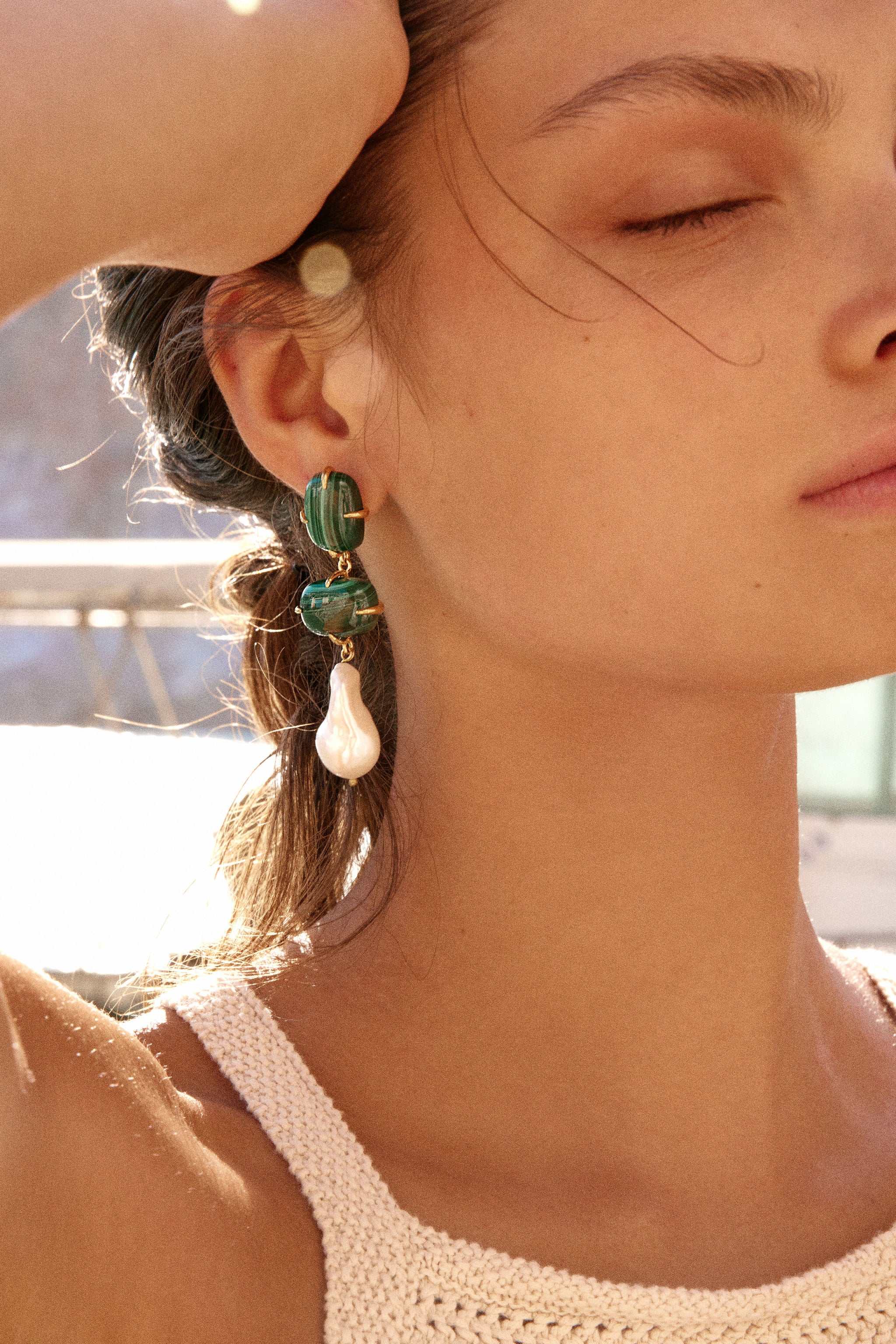 Luxury Designer Gia Green Pearl Earrings by Christie Nicolaides