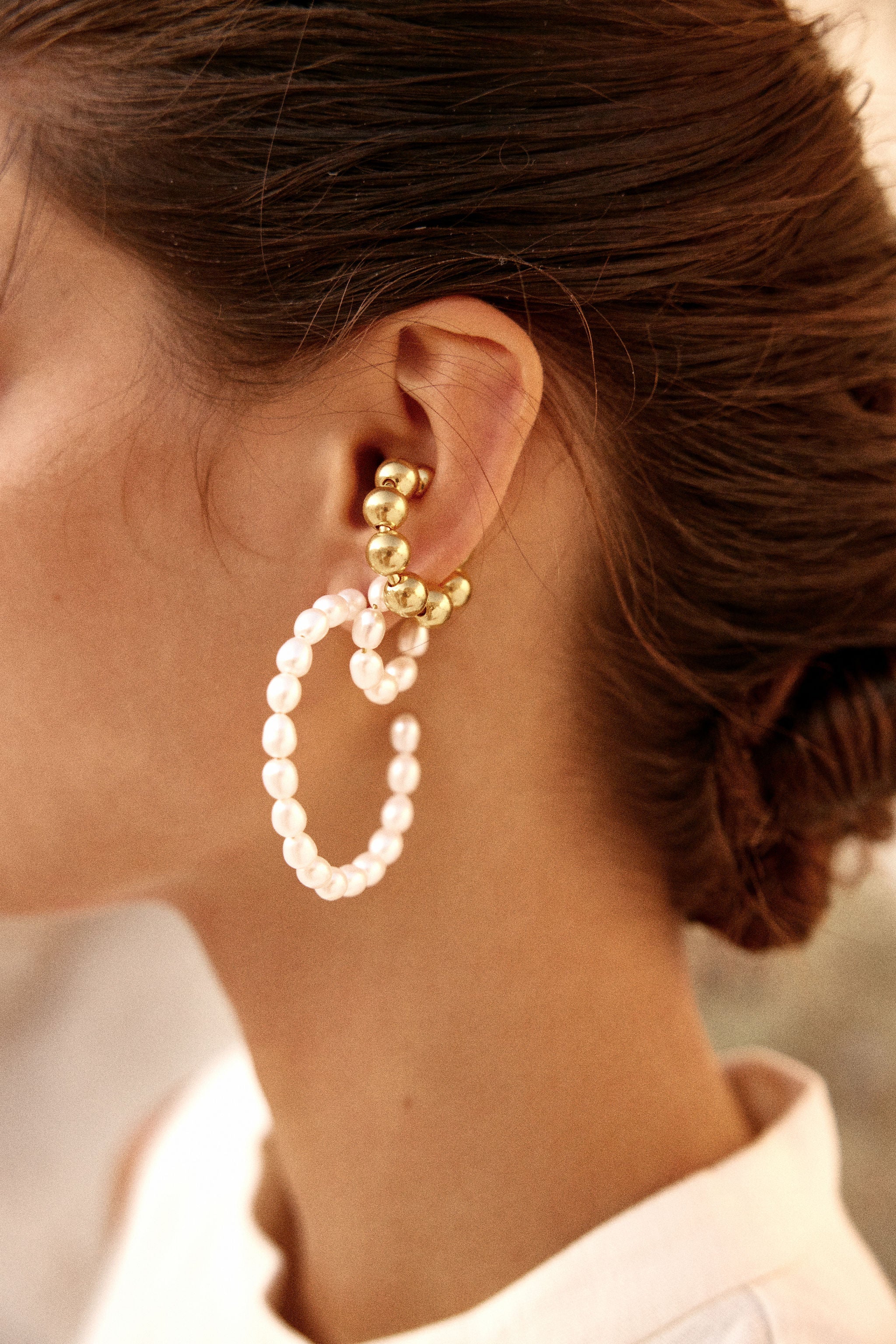 Christie Nicolaides Ilena hoop earrings with baroque freshwater pearl, 24k gold plated