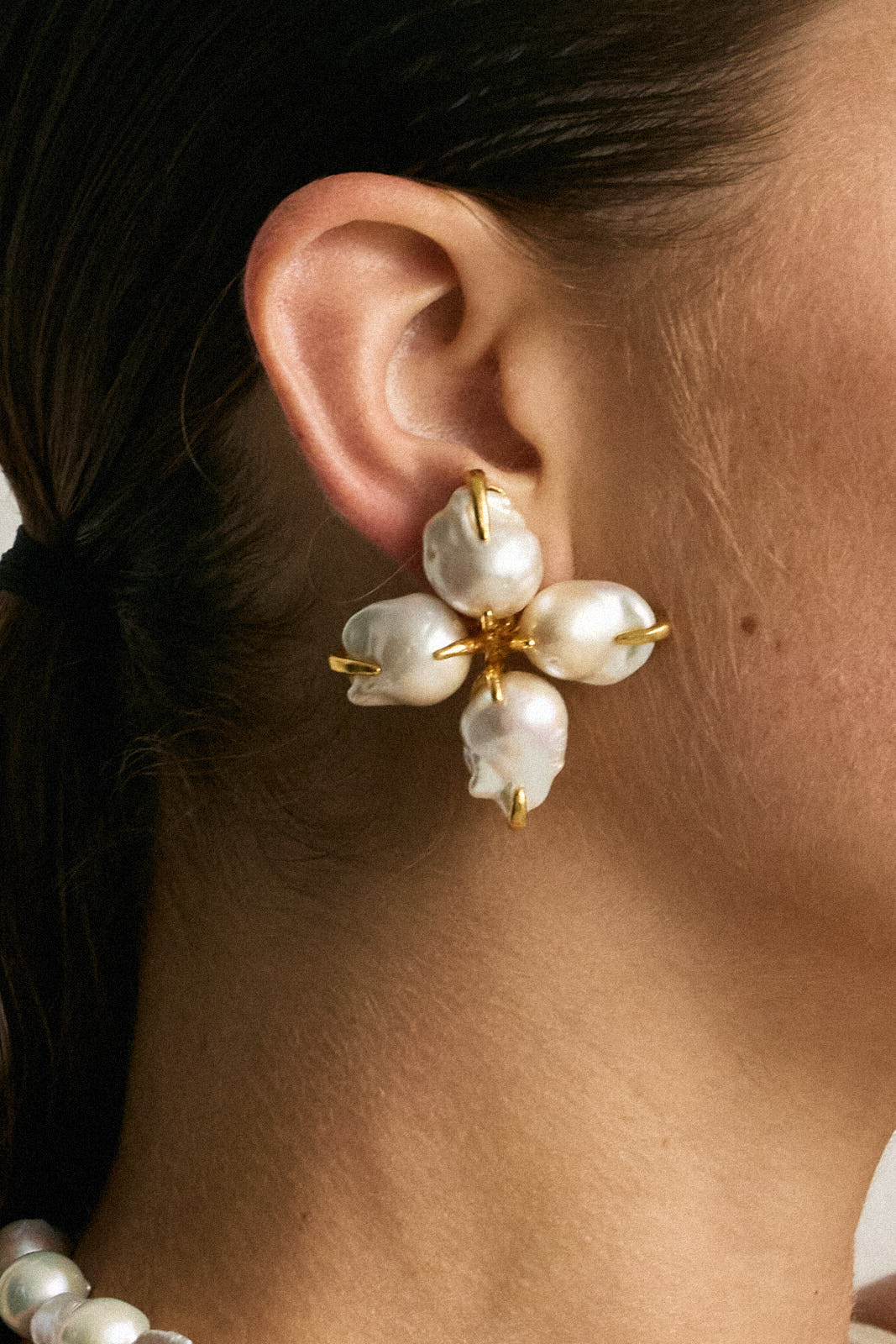 Luxury Designer Cordelia Pearl Flower Earrings by Christie Nicolaides