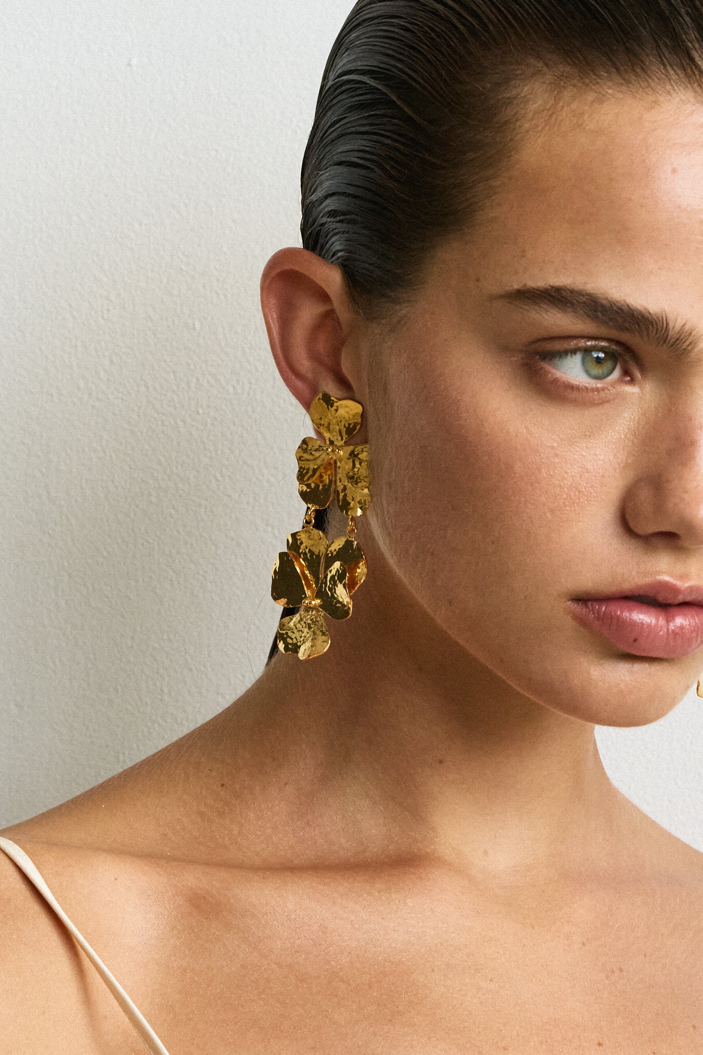 Luxury Designer Lila Flower Gold Earrings by Christie Nicolaides