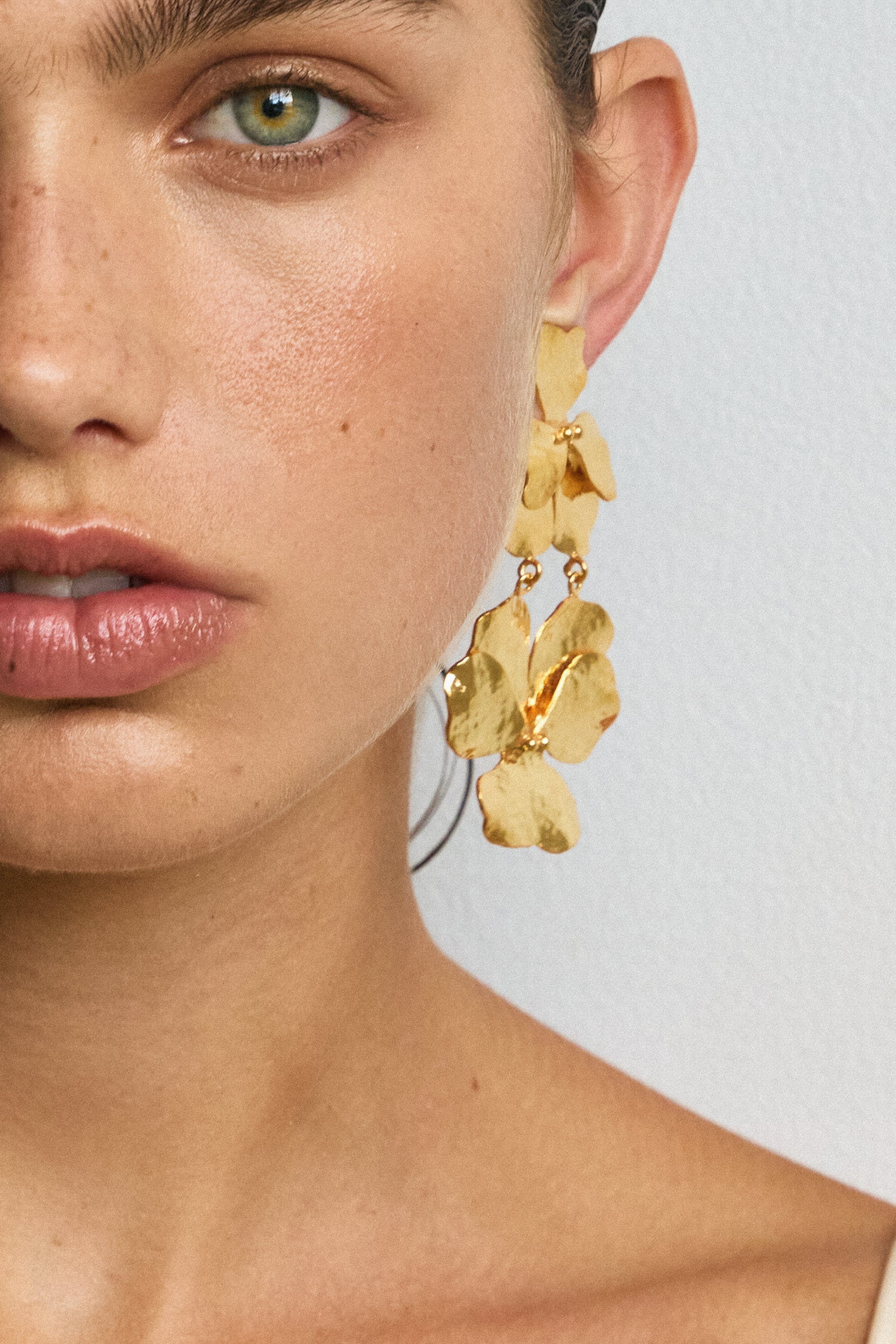 Luxury Designer Lila Flower Gold Earrings by Christie Nicolaides