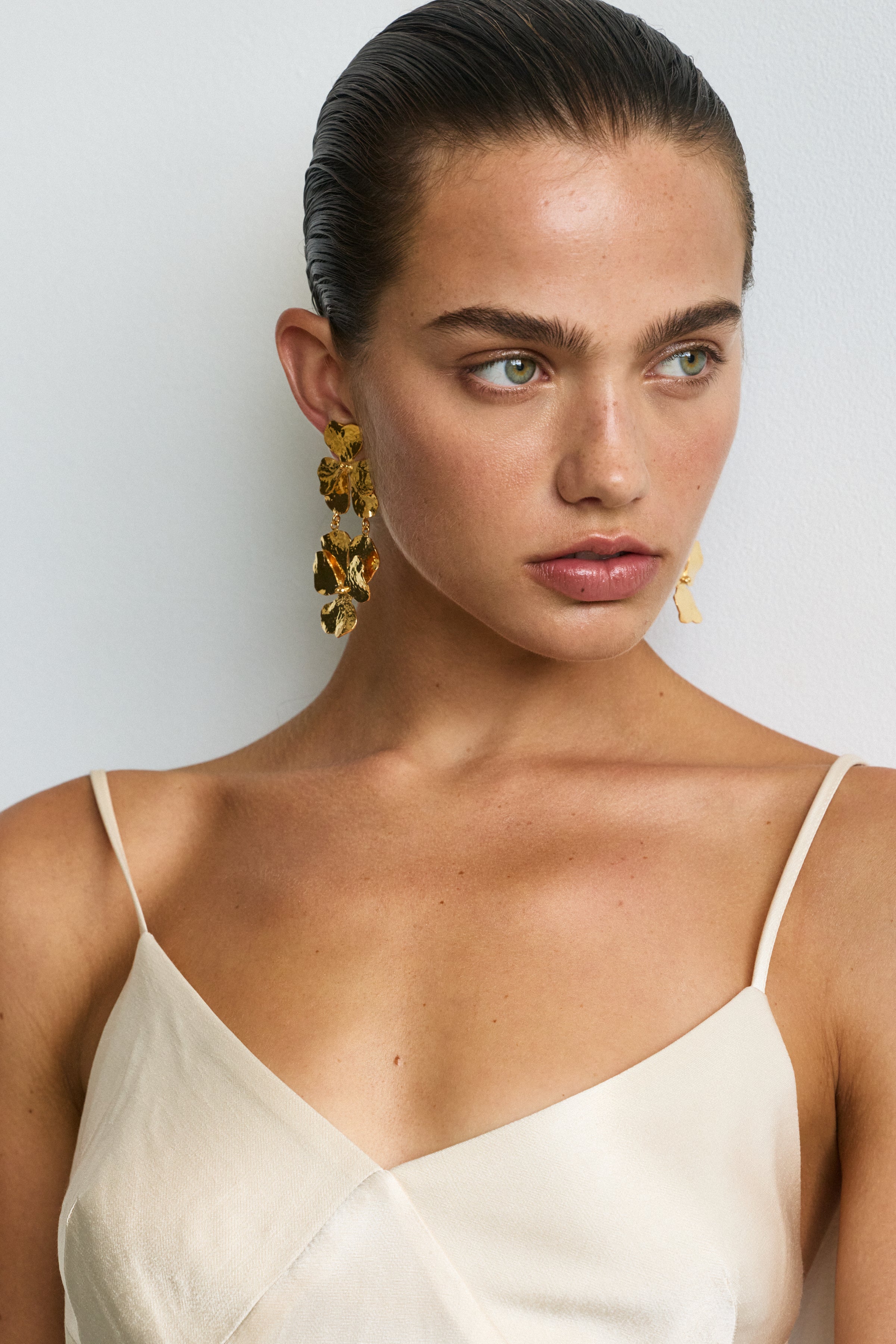 Luxury Designer Lila Flower Gold Earrings by Christie Nicolaides