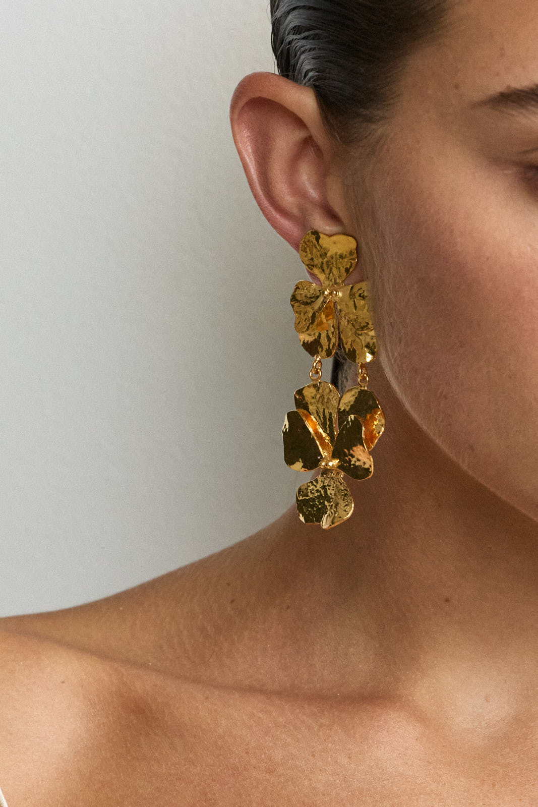 Luxury Designer Lila Flower Gold Earrings by Christie Nicolaides