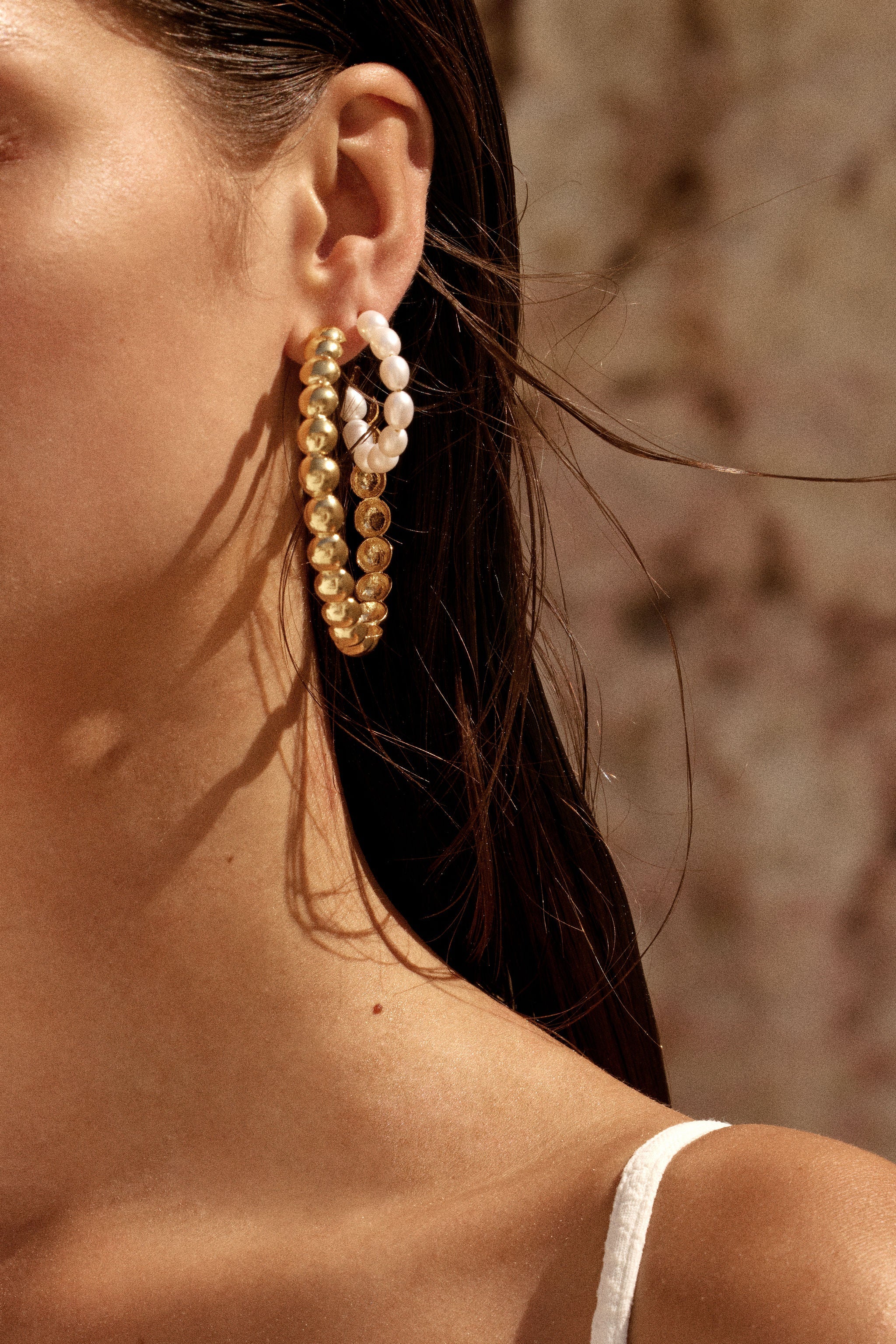 Christie Nicolaides Annis hoop earrings with baroque freshwater pearl, 24k gold plated