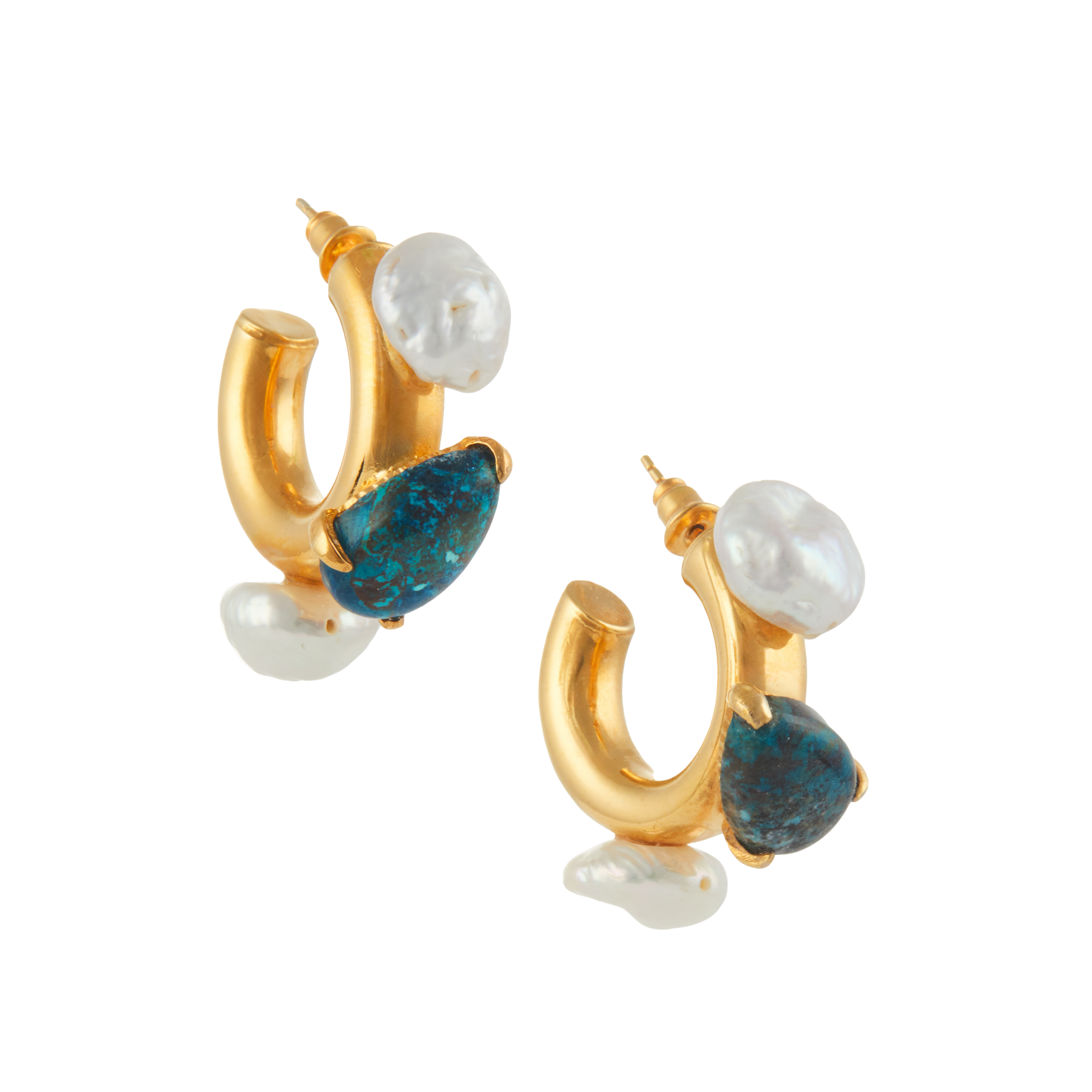 Luxury Designer Astrid Turquoise Pearl Gold Hoops Christie Nicolaides