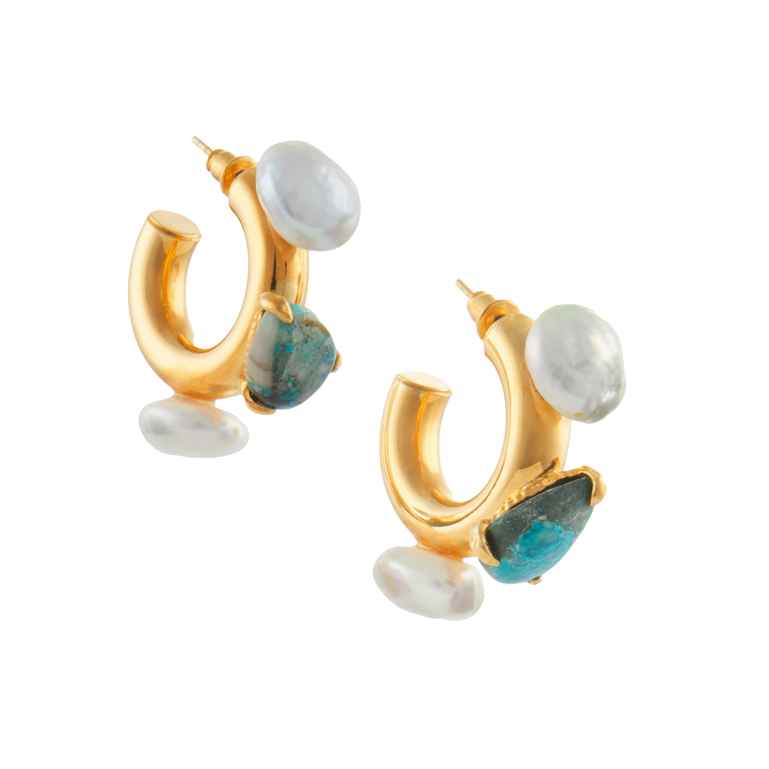 Luxury Designer Astrid Turquoise Pearl Gold Hoops Christie Nicolaides