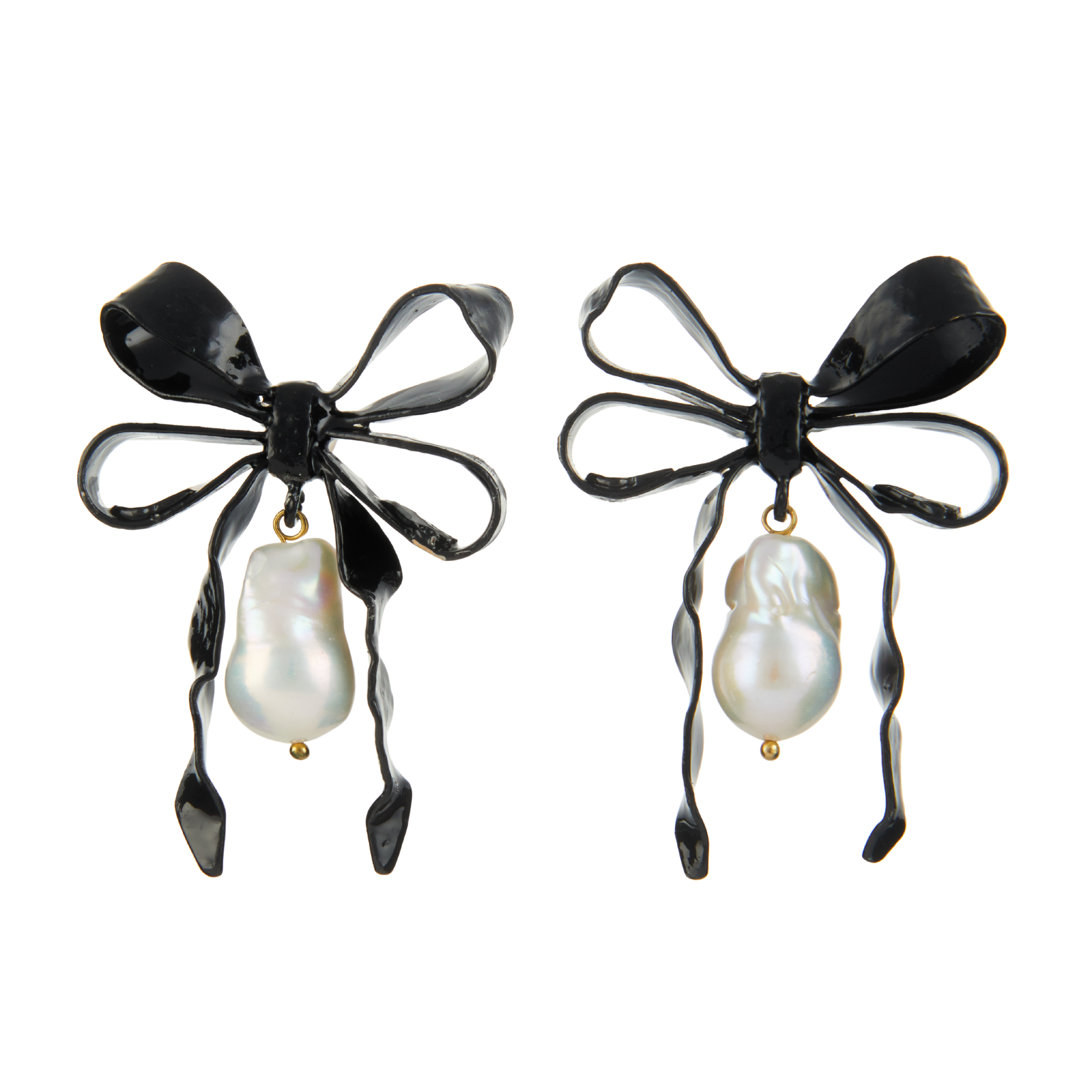 Luxury Designer Delina Black Bow Pearl Earrings Christie Nicolaides