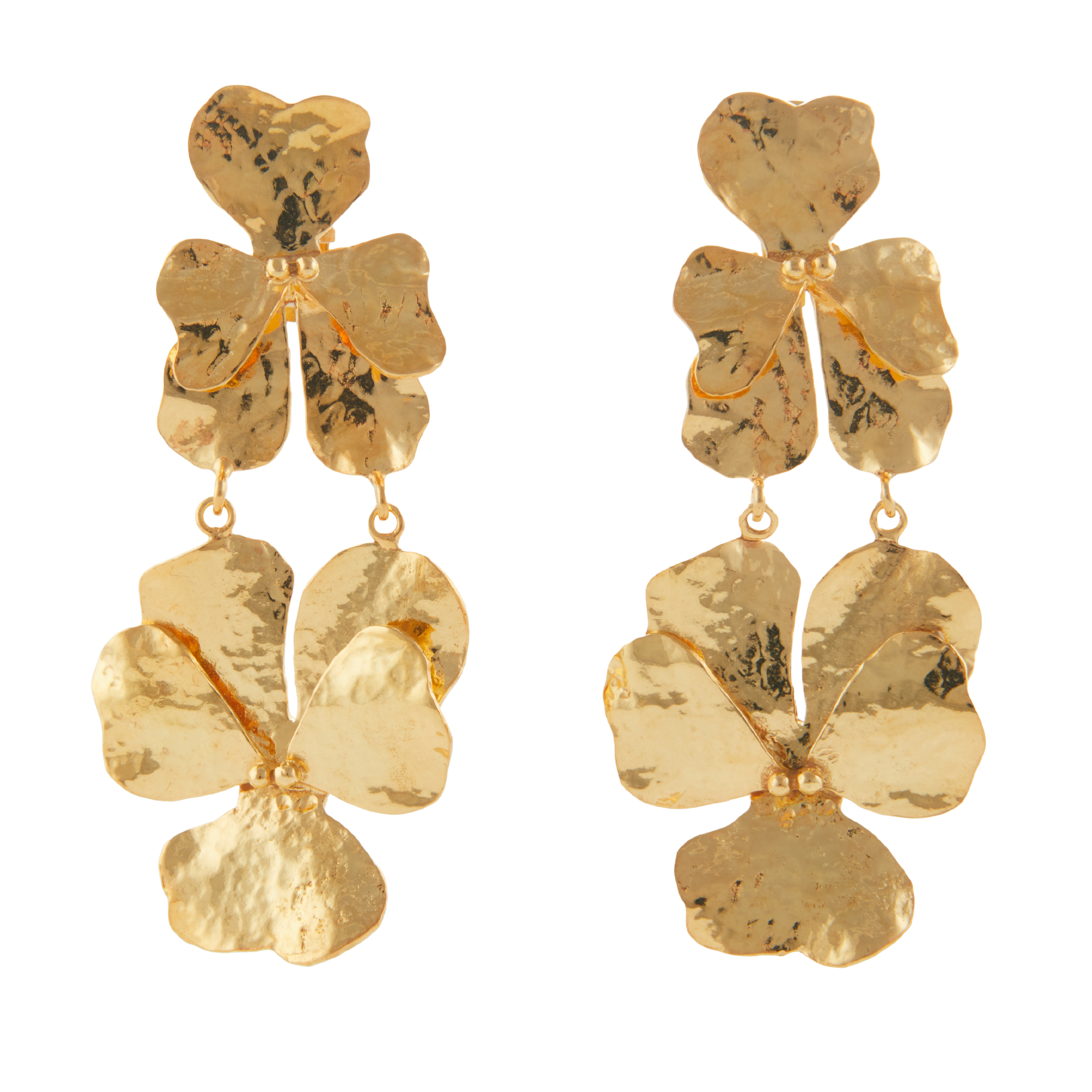 Luxury Designer Lila Flower Gold Earrings by Christie Nicolaides