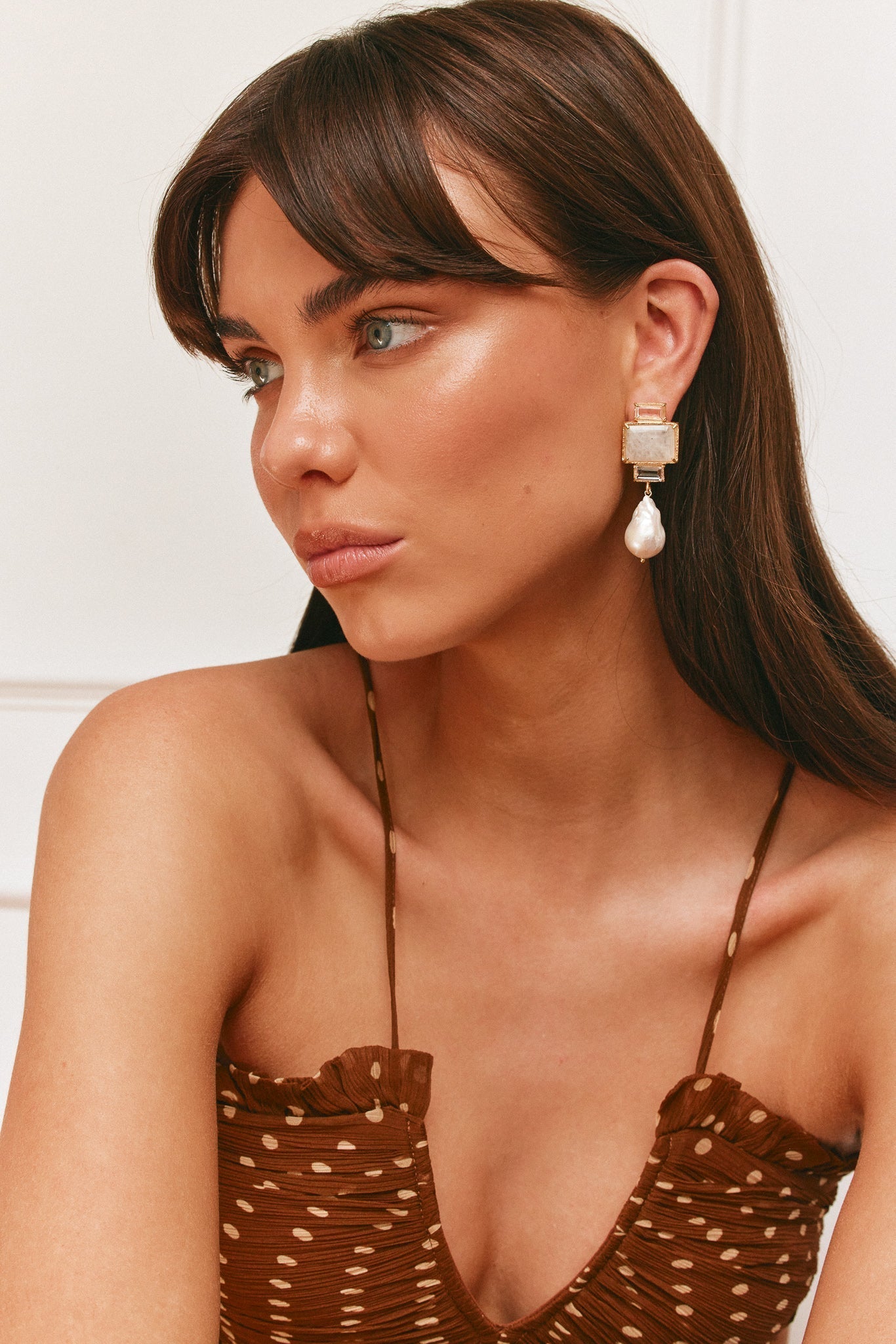 Designer White Moonstone Bambina Earrings by Christie Nicolaides