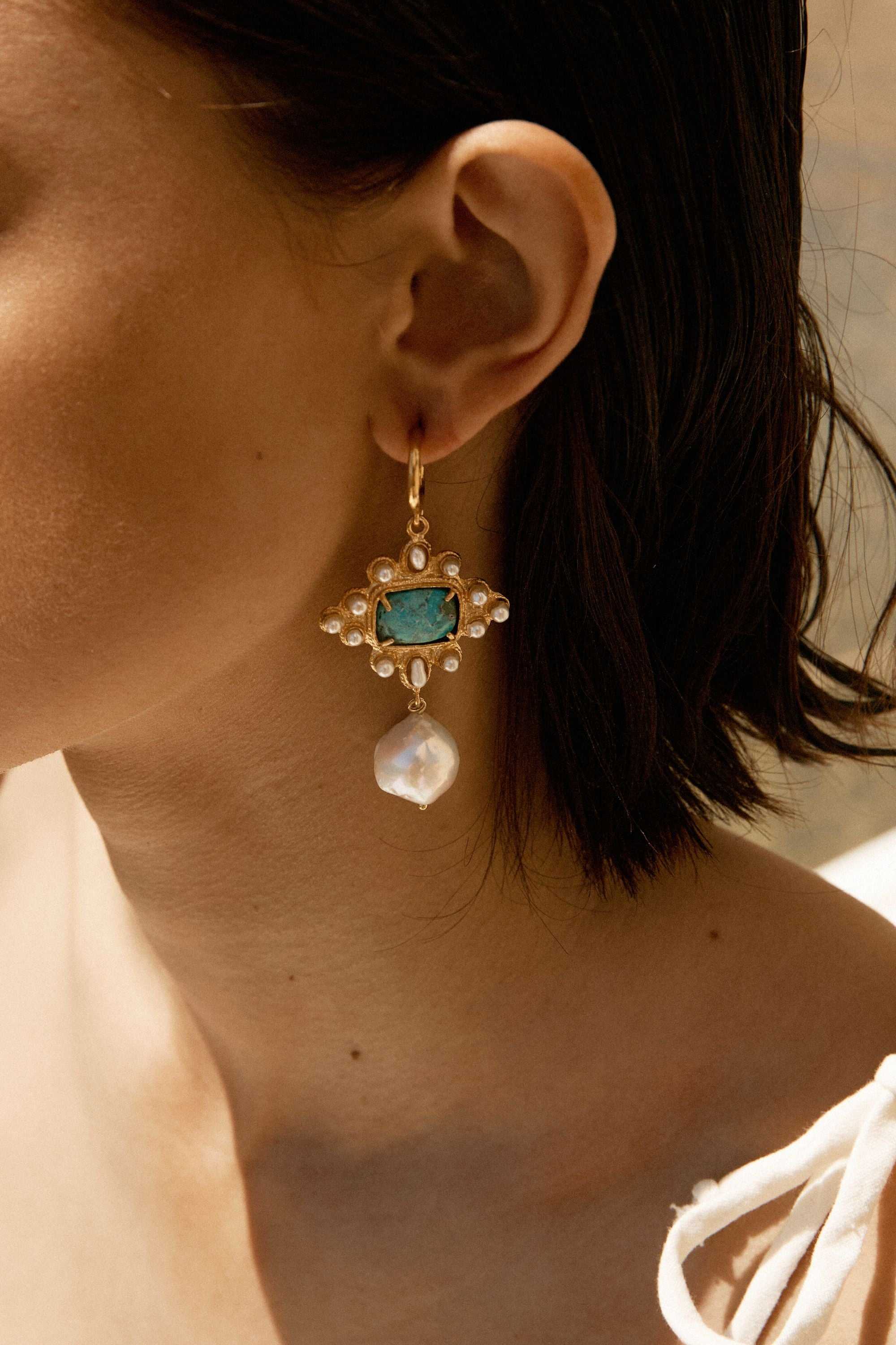 Designer Turquoise Luella Hoop Earrings by Christie Nicolaides