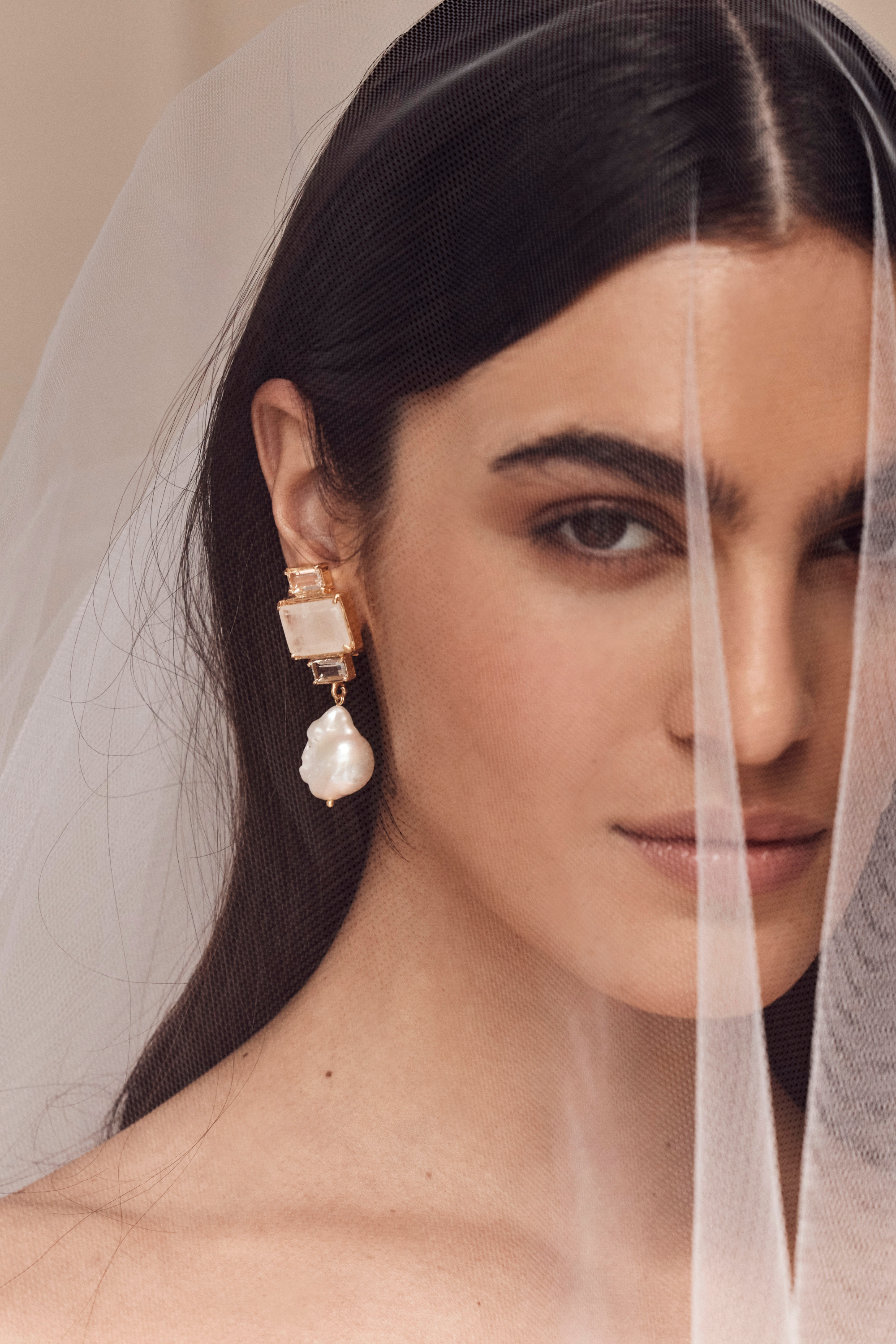 Designer White Moonstone Bambina Earrings by Christie Nicolaides