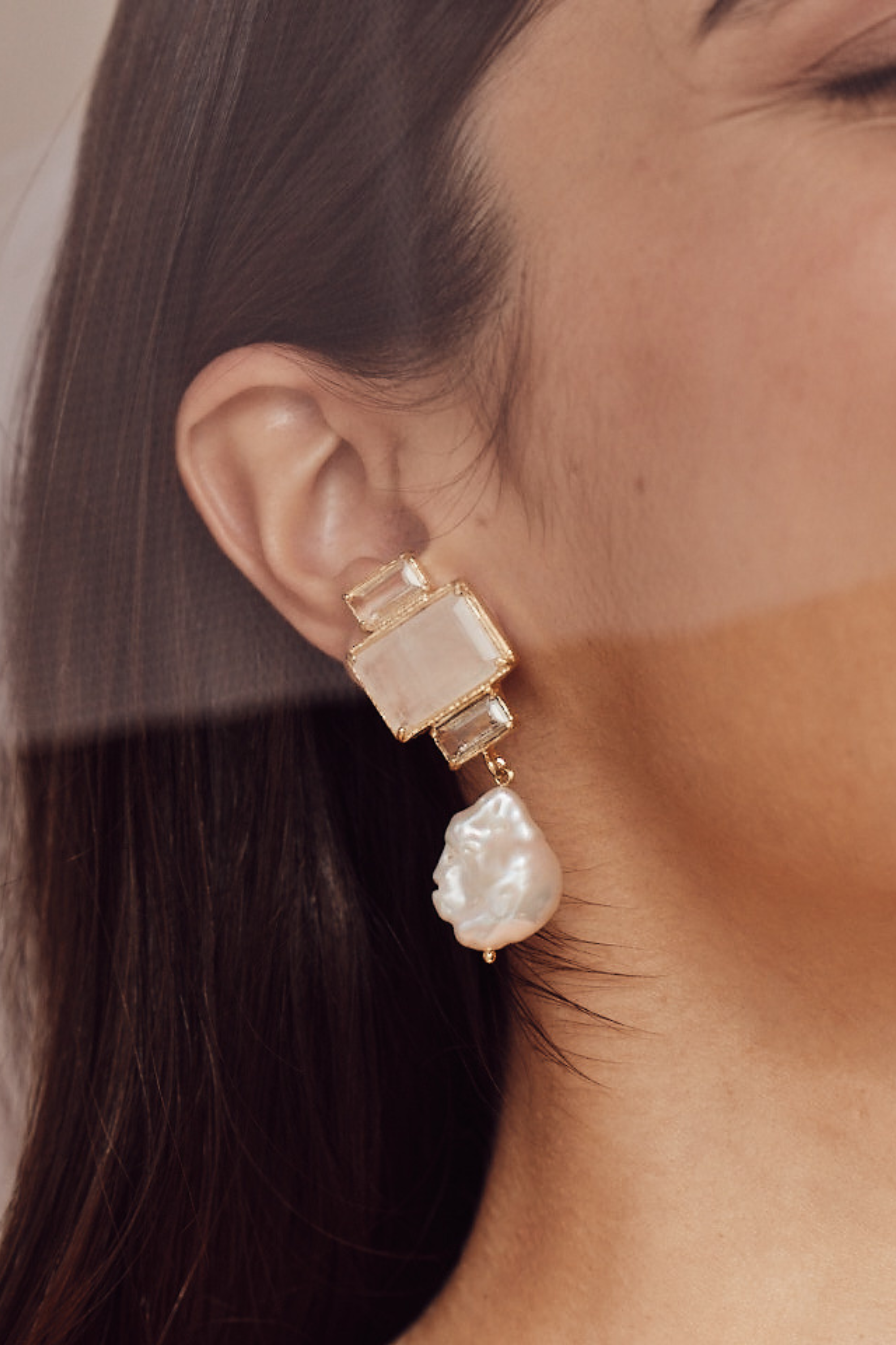 Designer White Moonstone Bambina Earrings by Christie Nicolaides