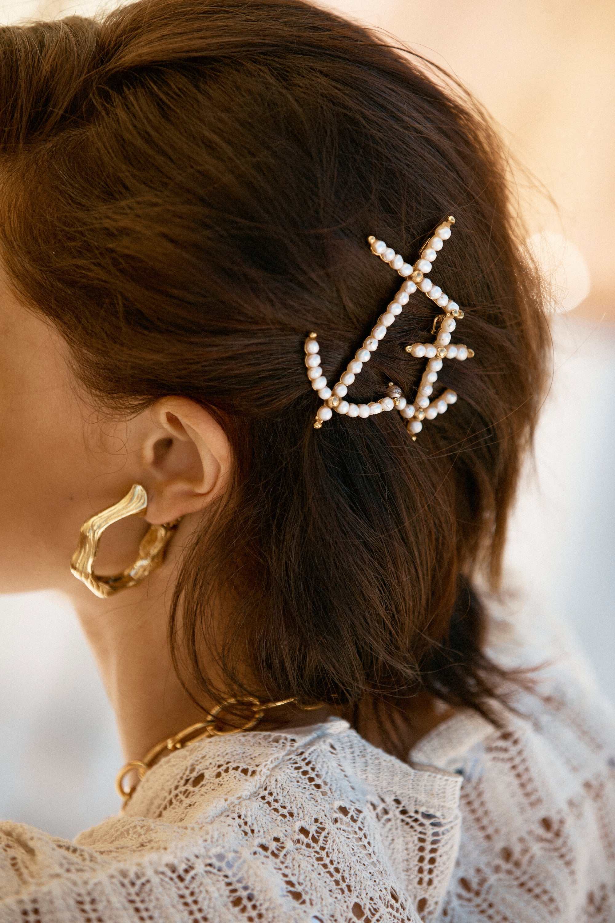 Designer Gold Pearl Al Mare Hair Clip by Christie Nicolaides