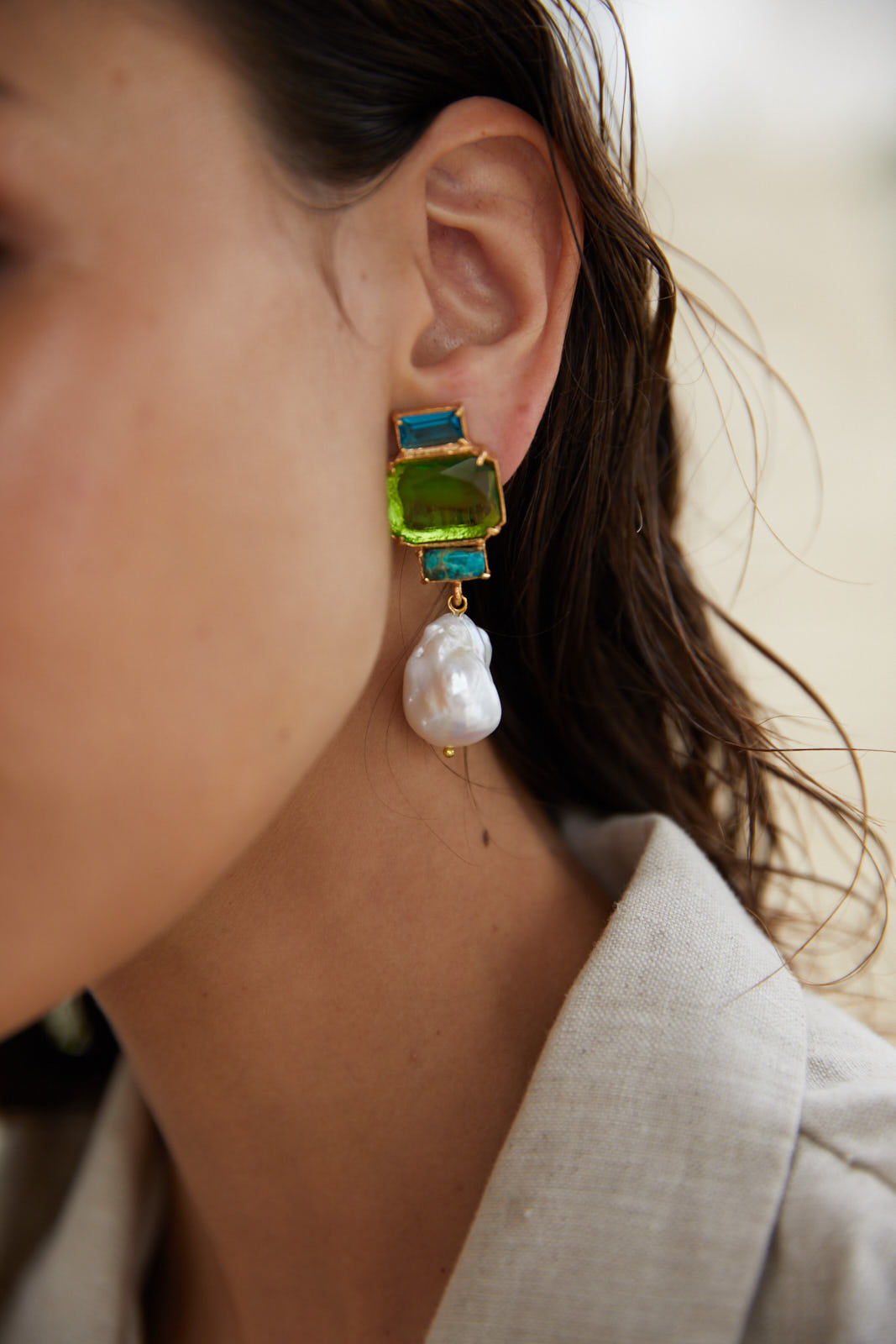 Luxury Designer Bambina Pale Green Earrings by Christie Nicolaides