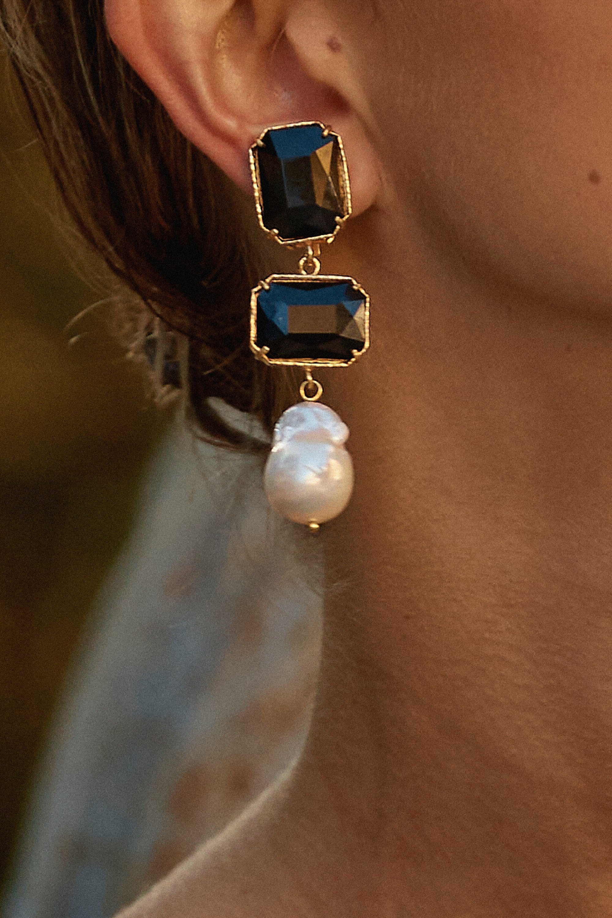 Luxury Designer Pearl Daphne Earrings Black by Christie Nicolaides