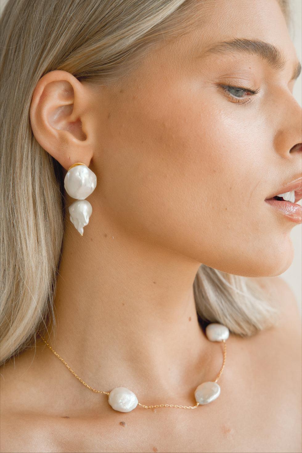 Luxury Designer Thalia Perl Gold Earrings by Christie Nicolaides
