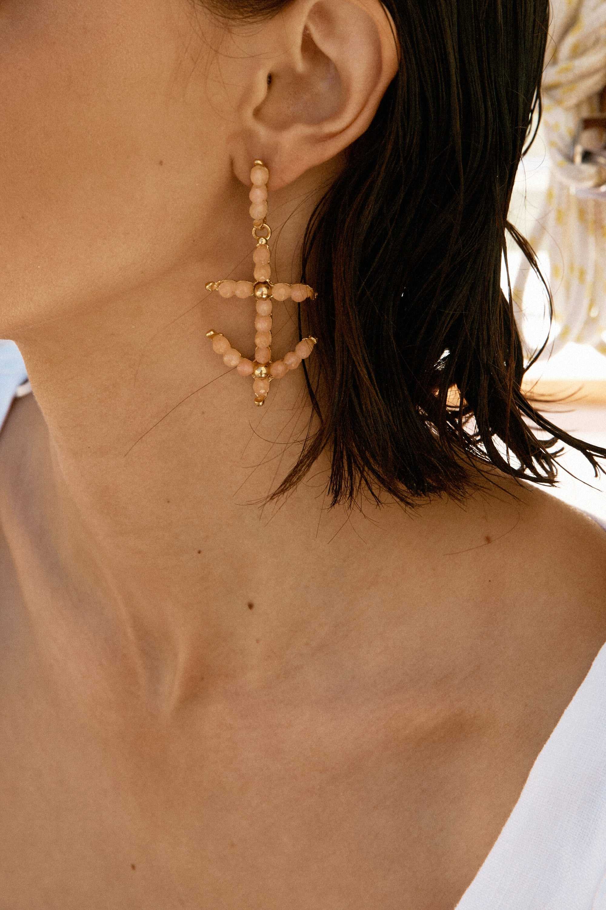 Designer Gold Pale Pink Oceano Earrings by Christie Nicolaides