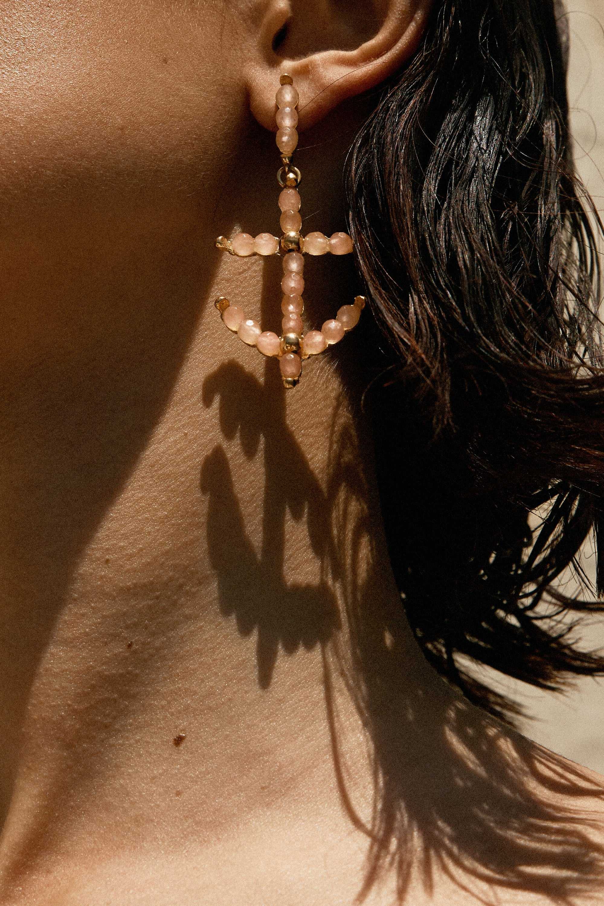 Designer Gold Pale Pink Oceano Earrings by Christie Nicolaides