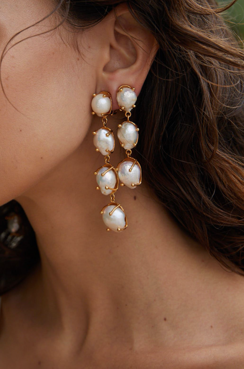 Sandrine Earrings Gold & Pearl