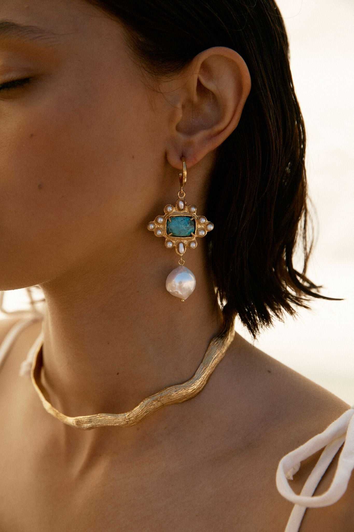 Designer Turquoise Luella Hoop Earrings by Christie Nicolaides