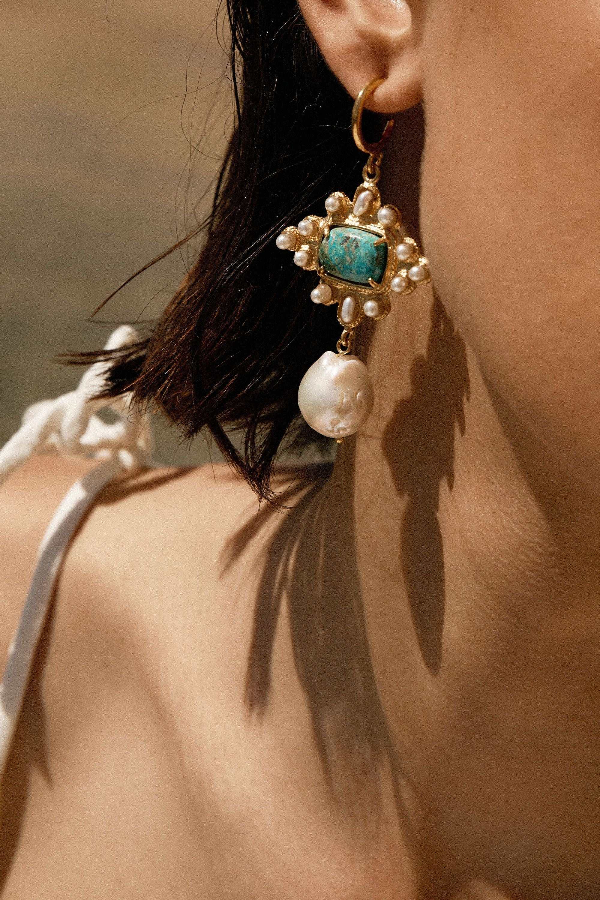 Designer Turquoise Luella Hoop Earrings by Christie Nicolaides