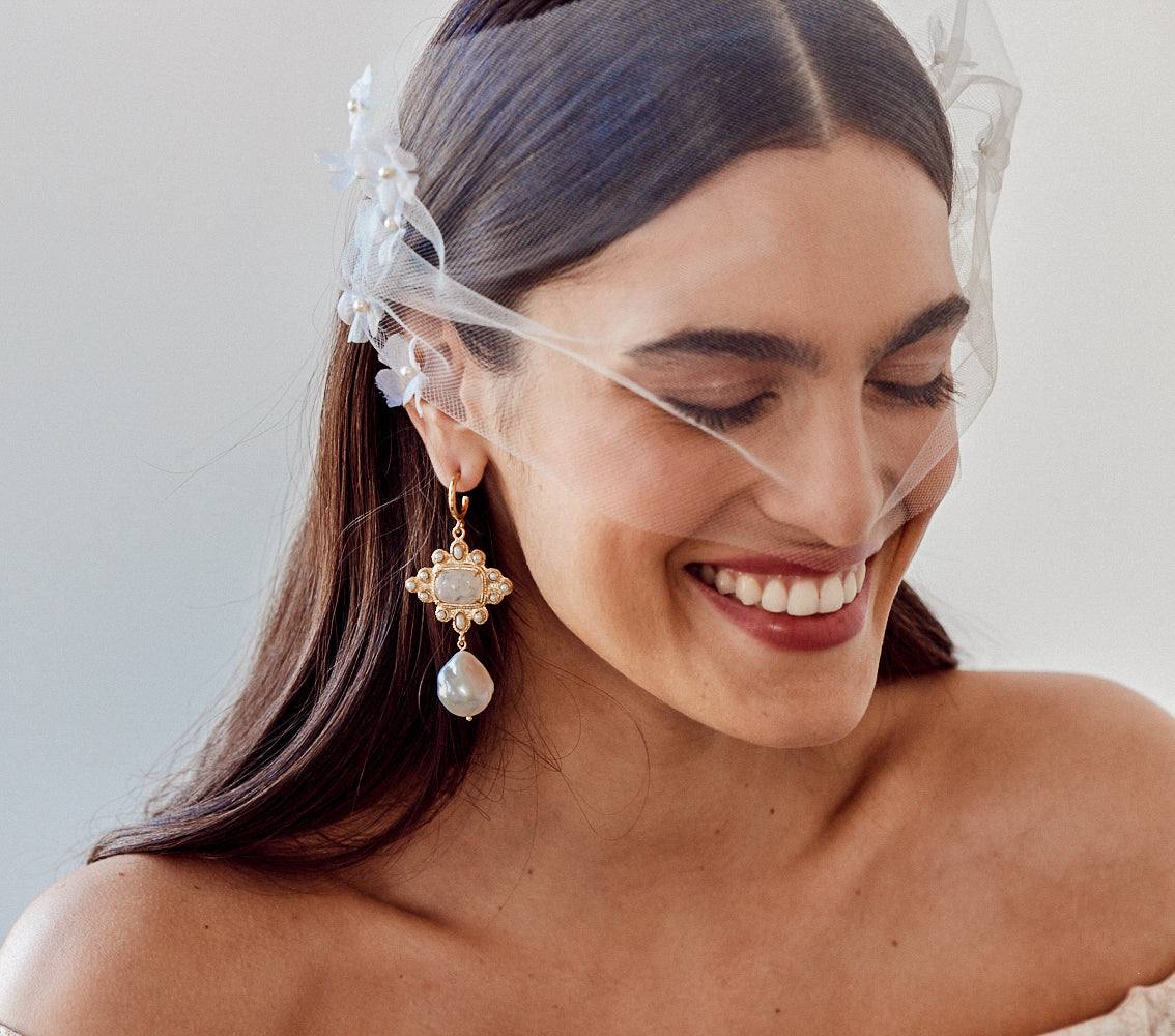Luxury Designer Luella White Bridal Earrings by Christie Nicolaides