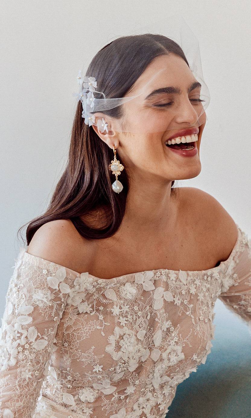 Luxury Designer Luella White Bridal Earrings by Christie Nicolaides