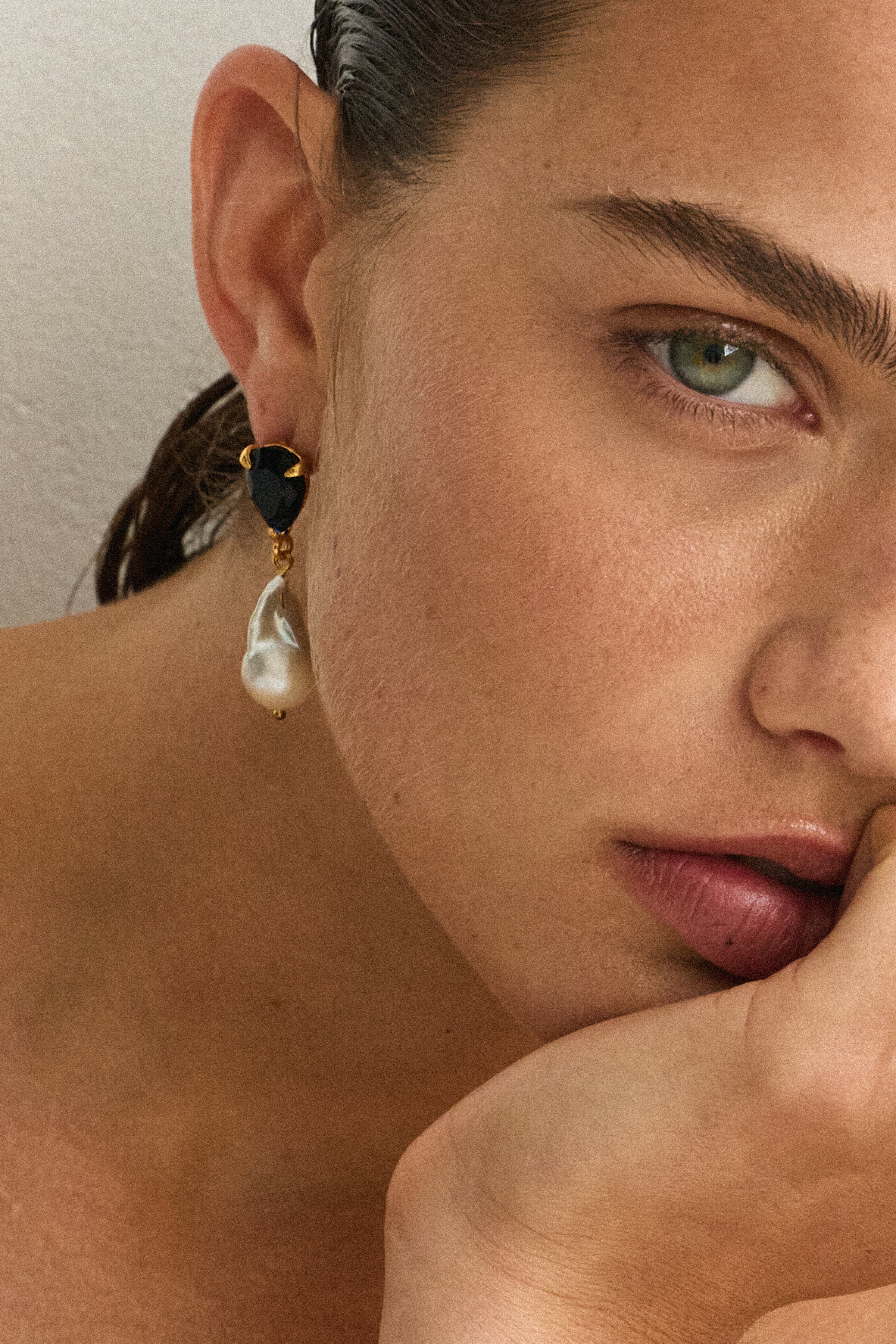 Designer Angelina Blur Crystal Pearl Earrings by Christie Nicolaides