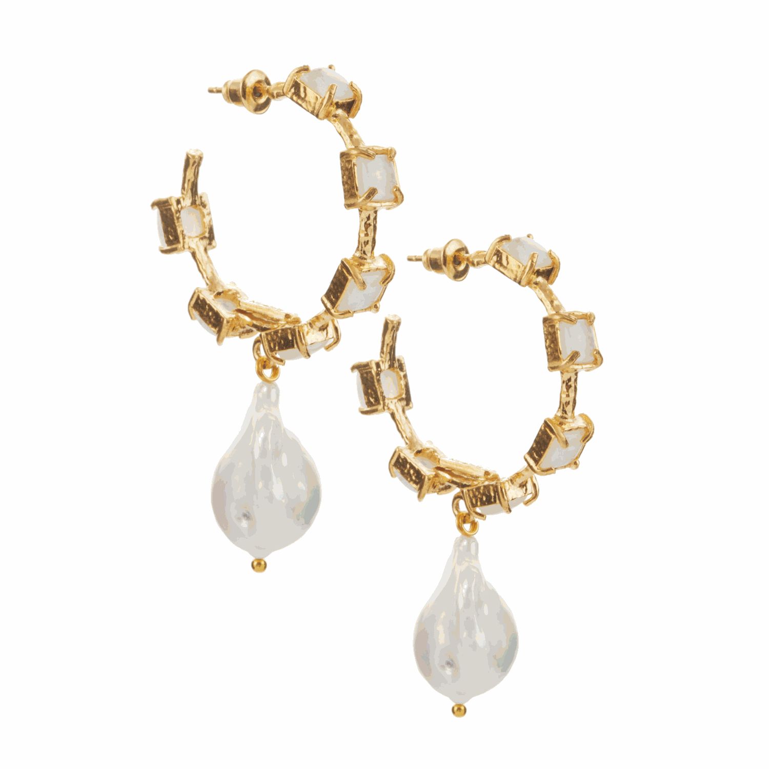 Luxury Designer Pearl Gold White Anita Hoops by Christie Nicolaides