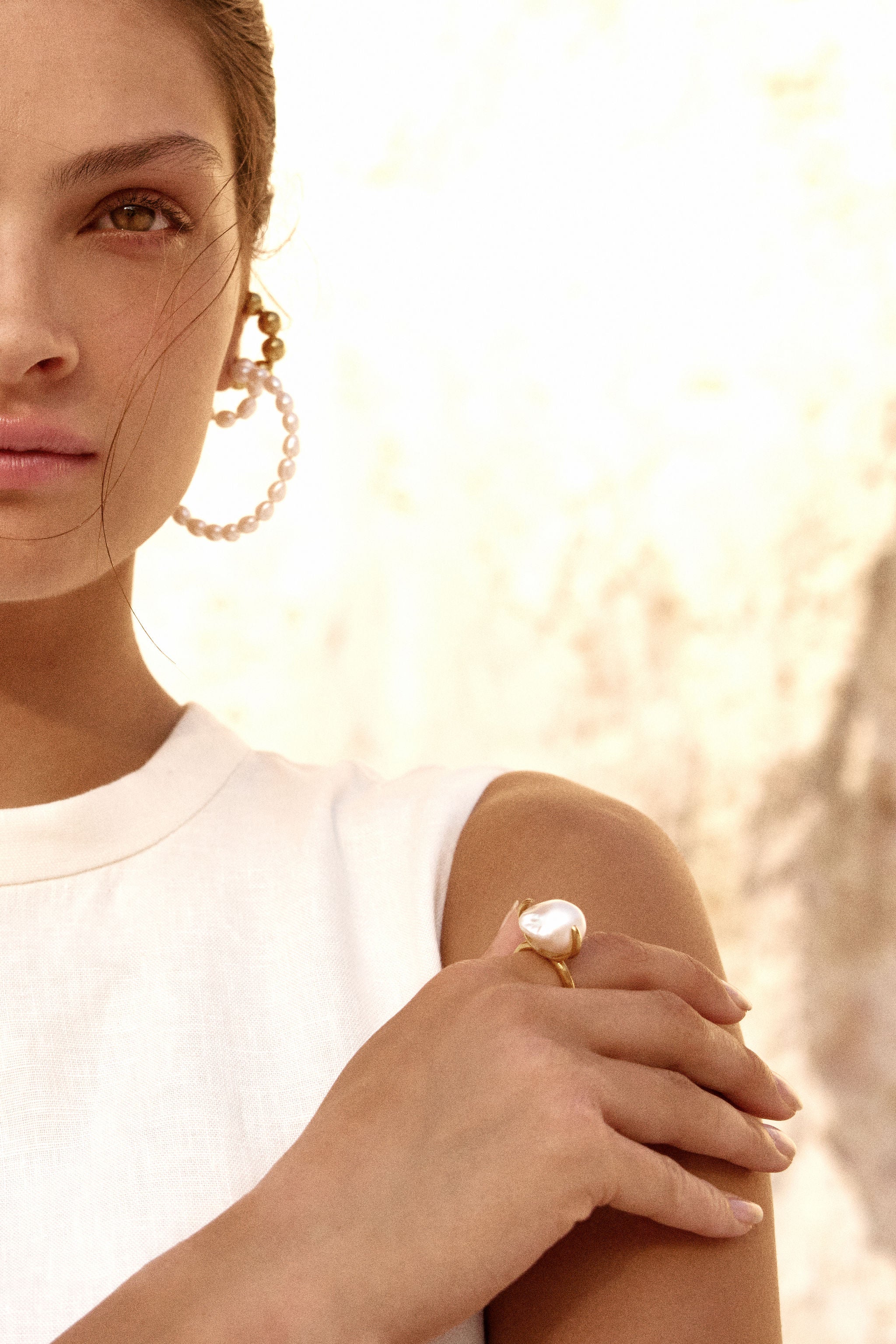 Christie Nicolaides Alondra hoop earrings with baroque freshwater pearl, 24k gold plated
