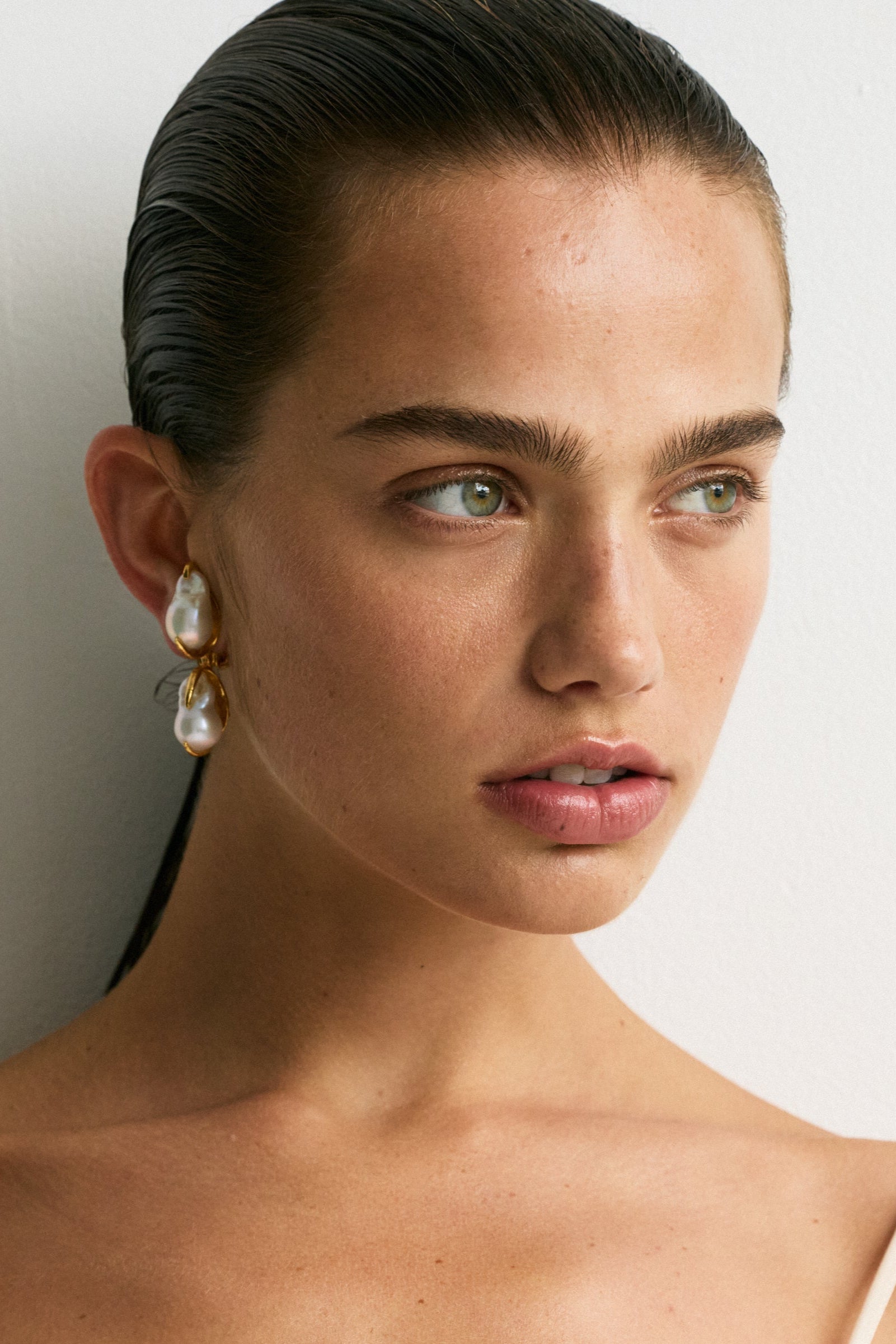 Luxury Designer Calli Pearl Gold Earrings by Christie Nicolaides