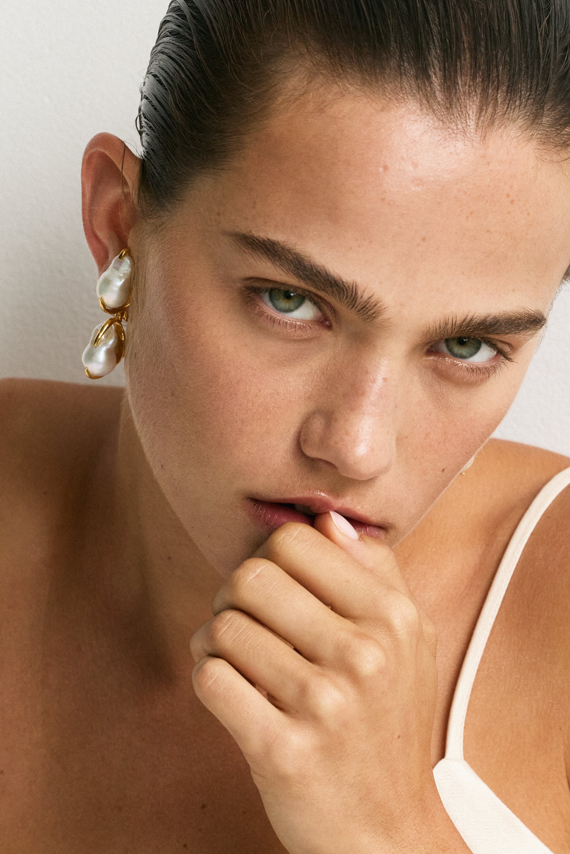 Luxury Designer Calli Pearl Gold Earrings by Christie Nicolaides