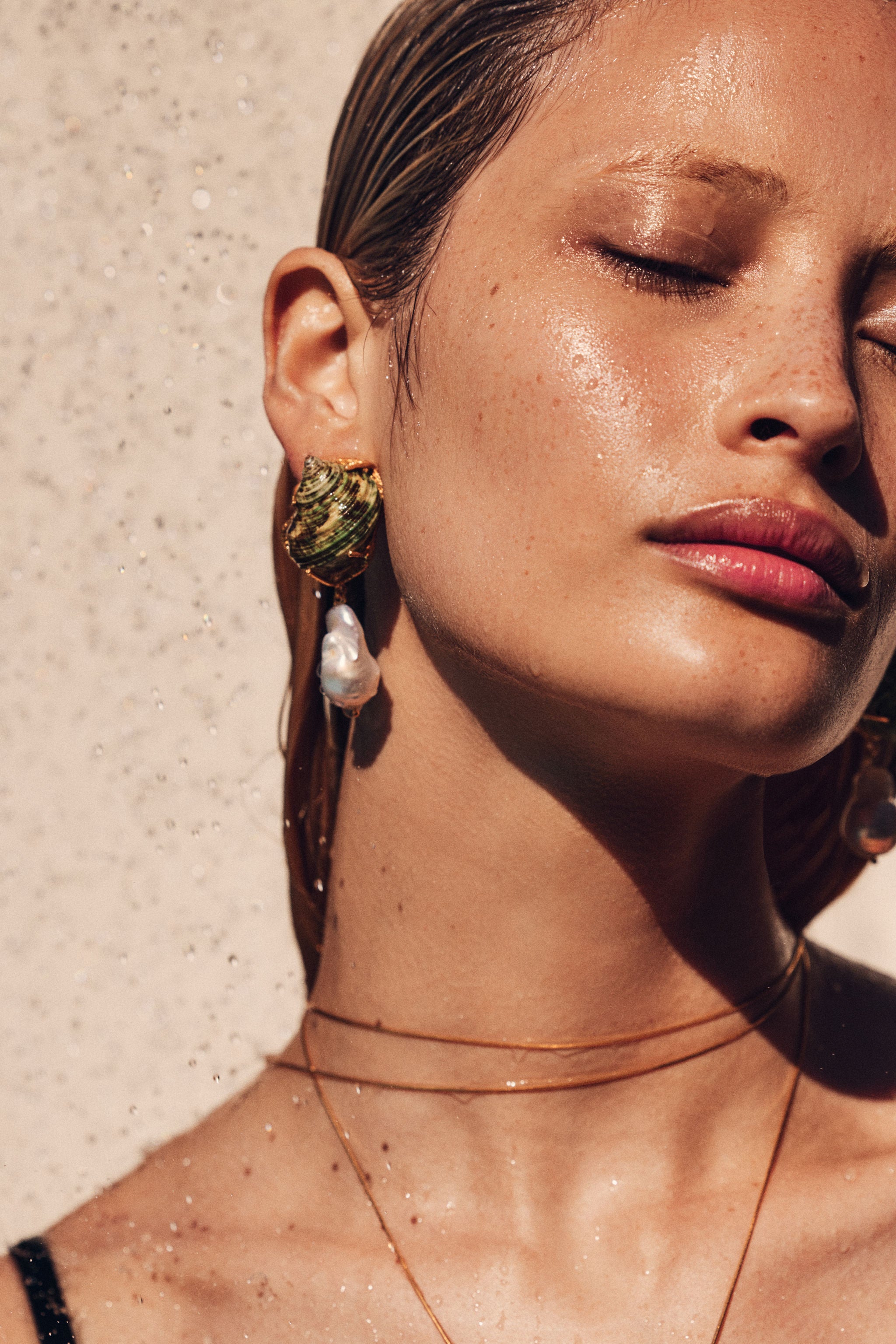 Azina Green Shell Pearl Drop Earrings by Christie Nicolaides