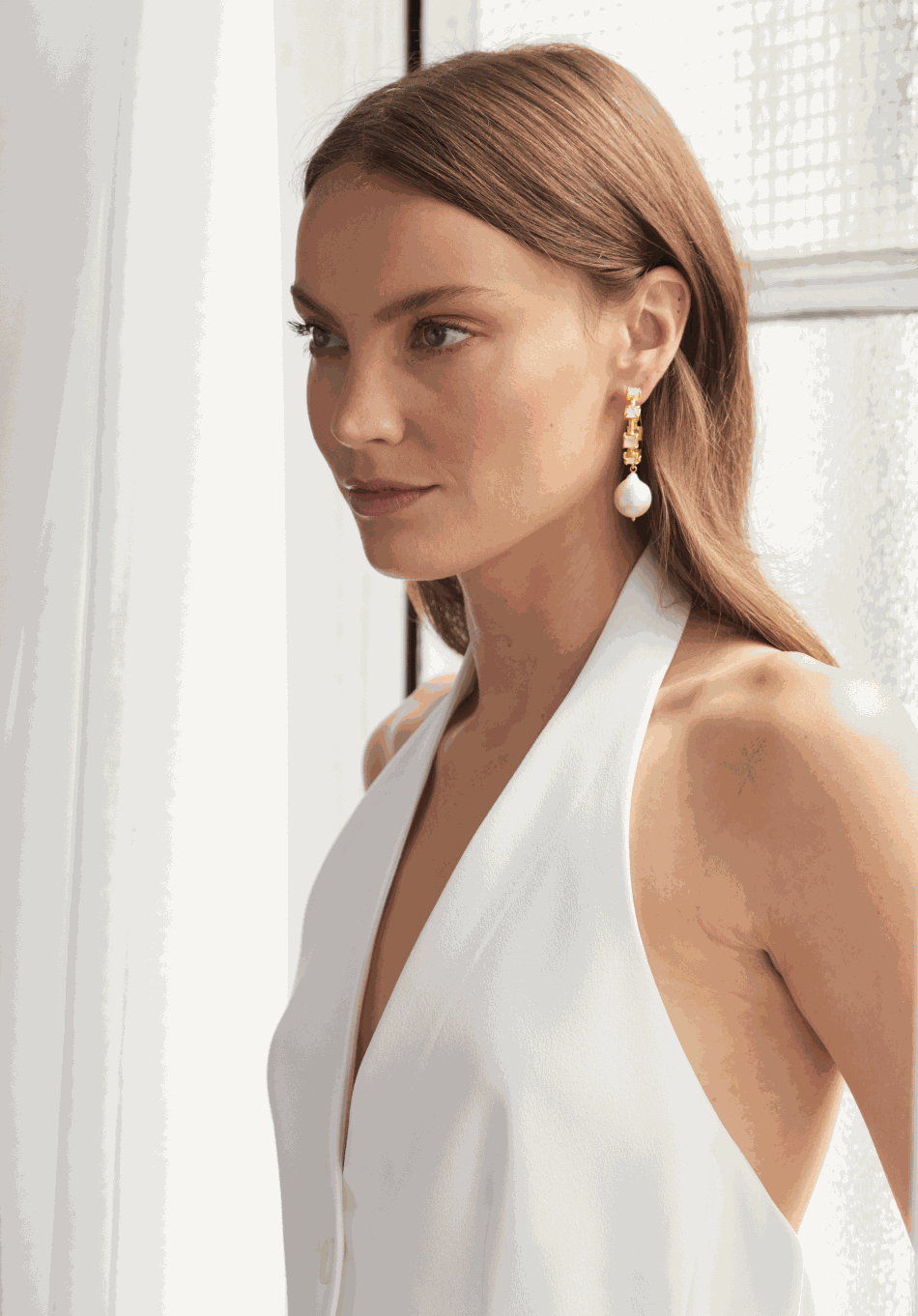 Luxury Designer Pearl Gold White Anita Hoops by Christie Nicolaides