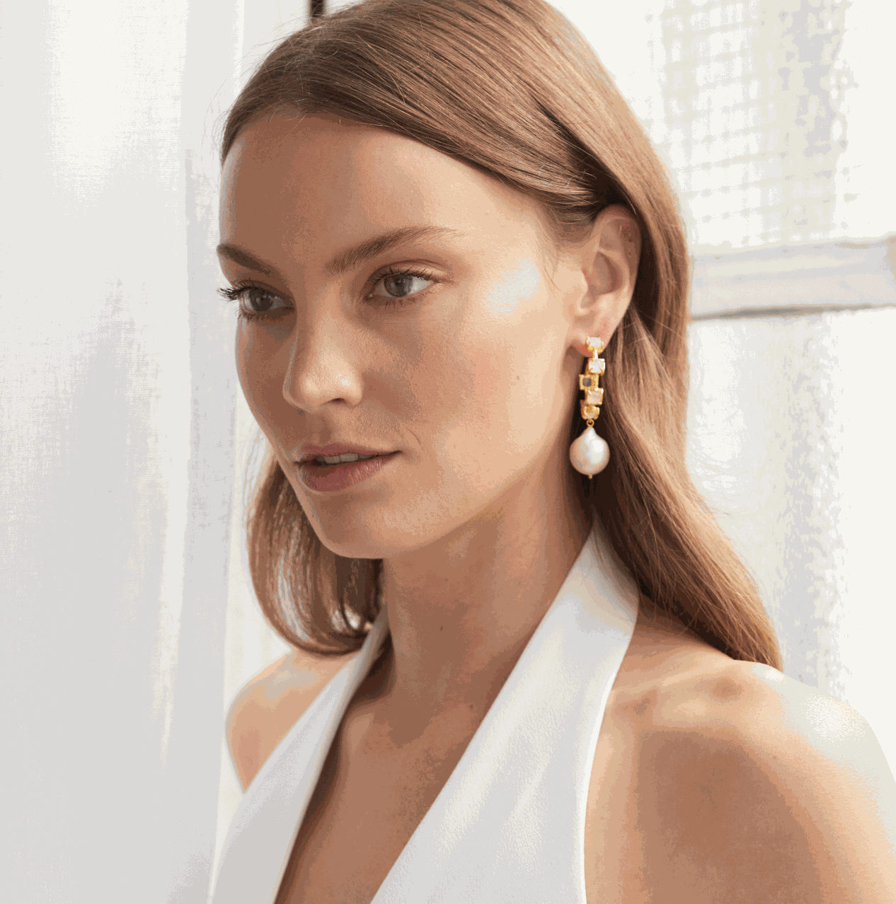 Luxury Designer Pearl Gold White Anita Hoops by Christie Nicolaides