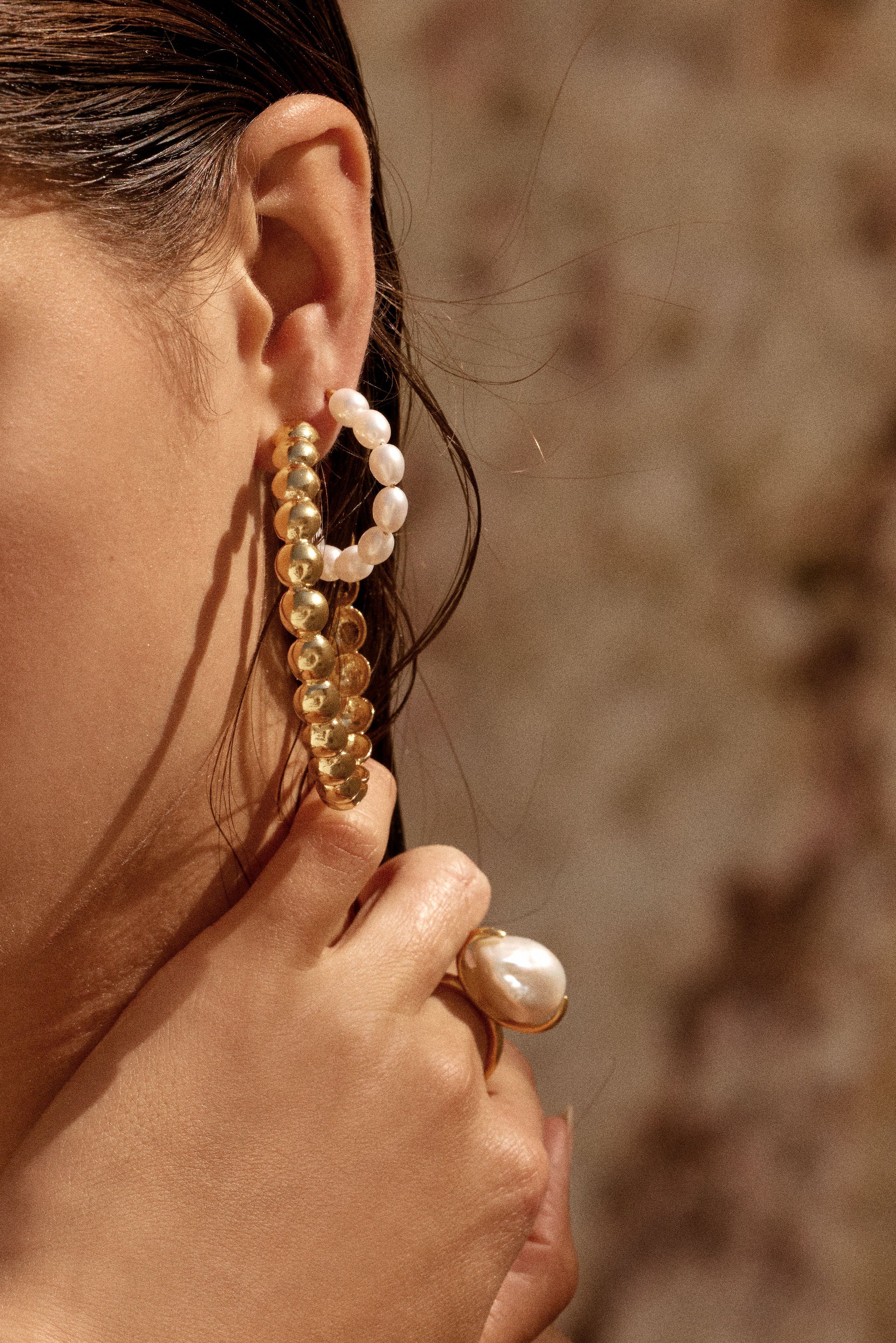 Christie Nicolaides Annis hoop earrings with baroque freshwater pearl, 24k gold plated
