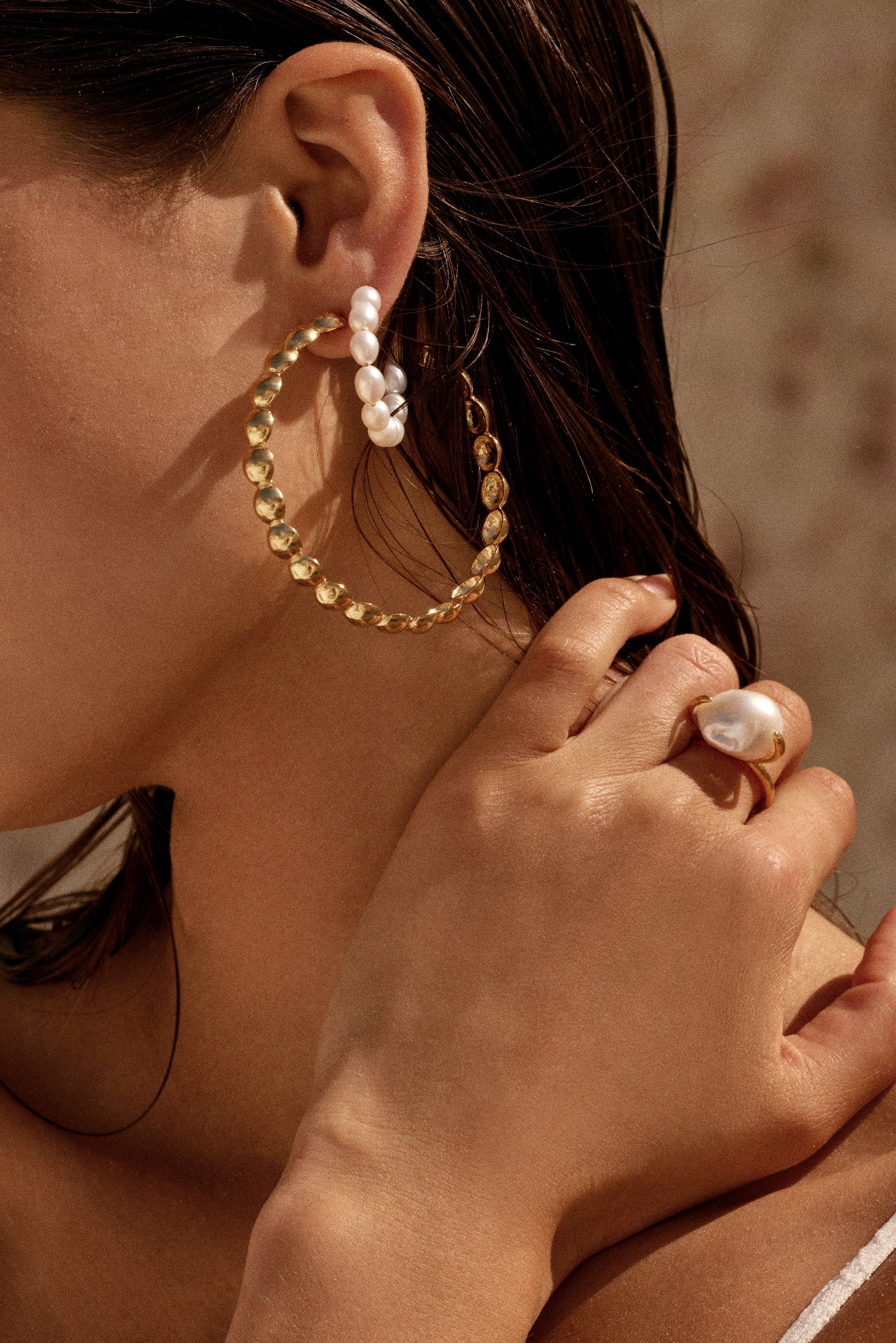 Christie Nicolaides Annis hoop earrings with baroque freshwater pearl, 24k gold plated