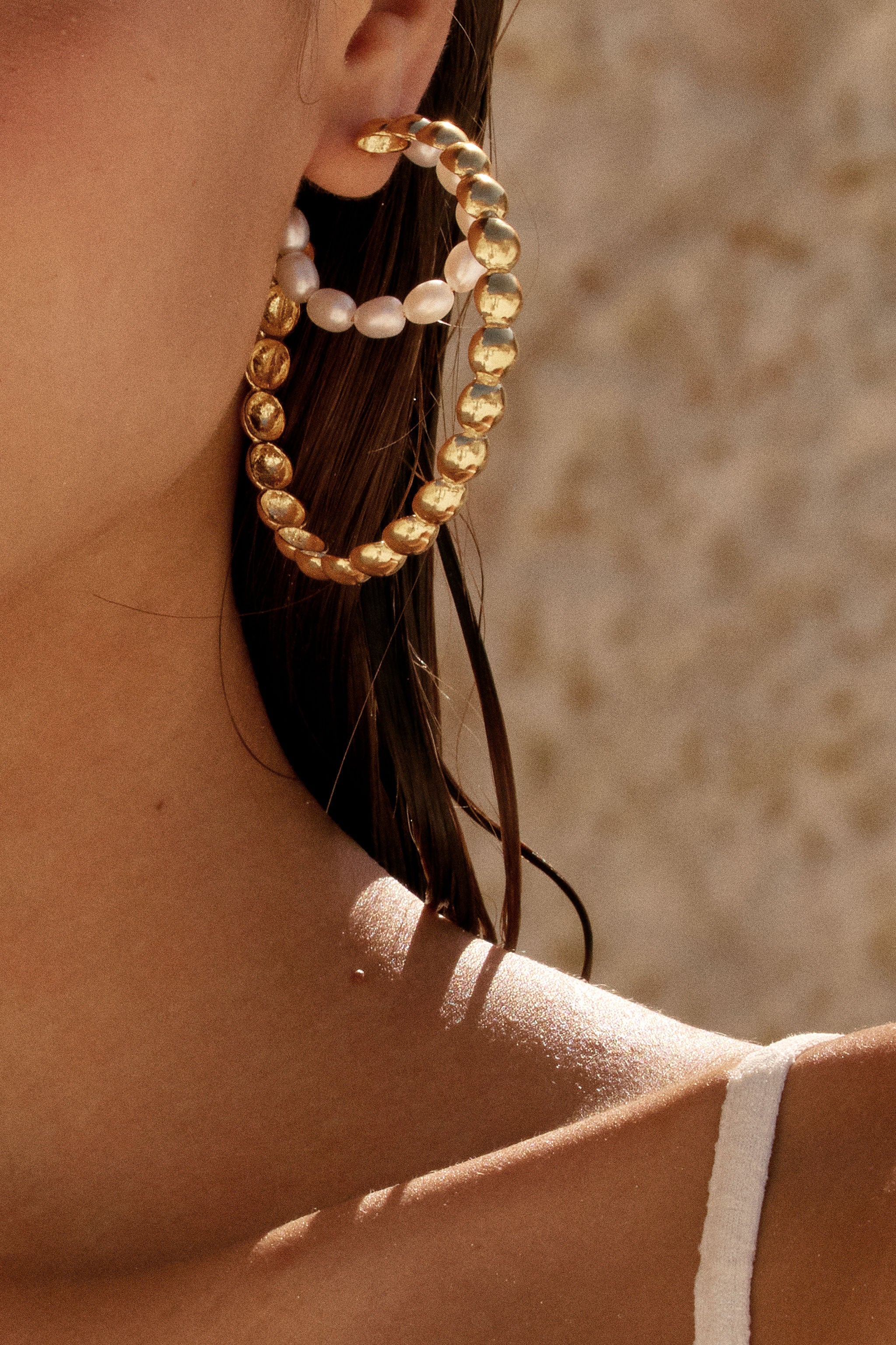 Christie Nicolaides Annis hoop earrings with baroque freshwater pearl, 24k gold plated