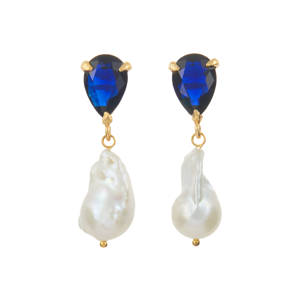 Angelina Blue Crystal Pearl Earrings by Christie Nicolaides