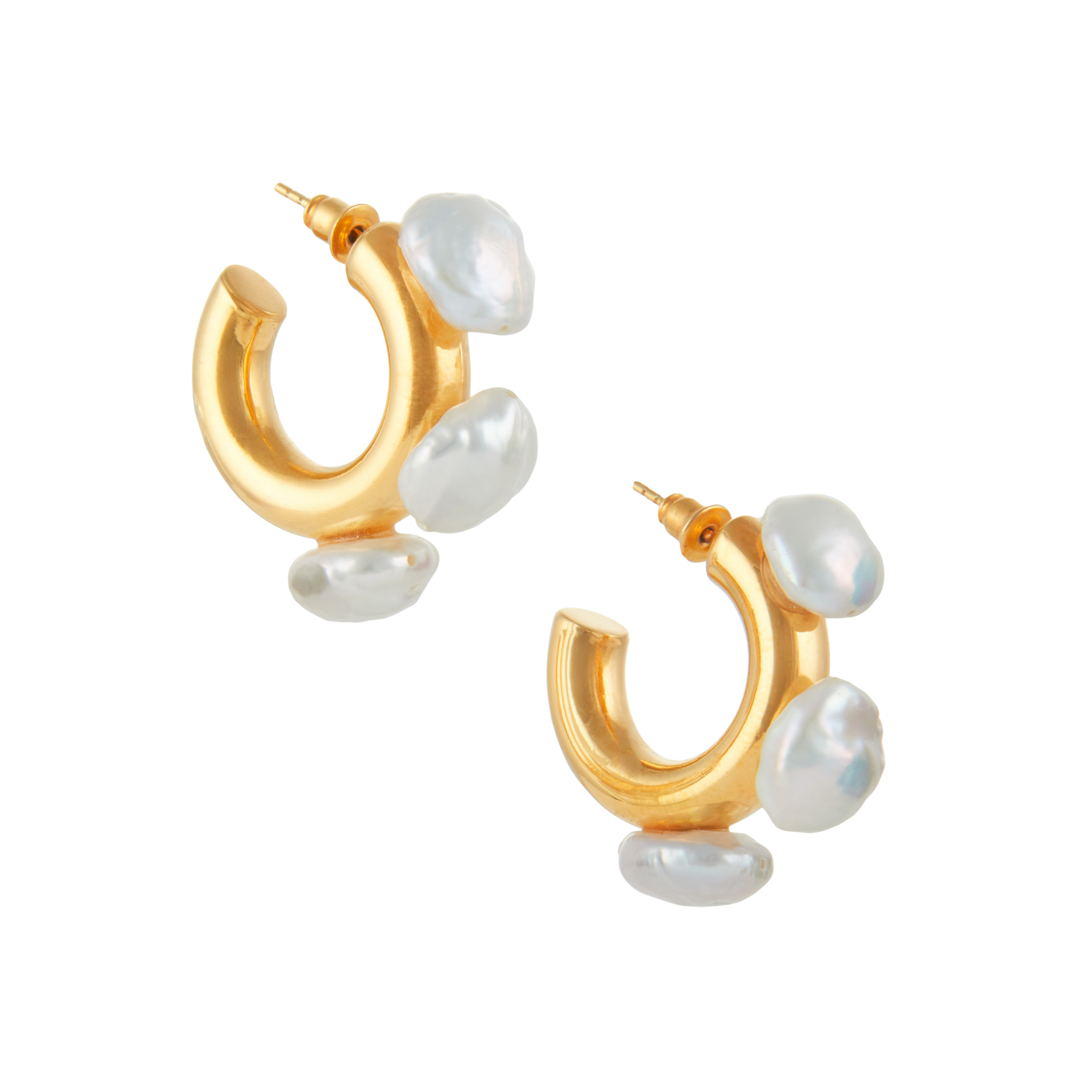Luxury Designer Astrid Pearl Gold Hoops by Christie Nicolaides 