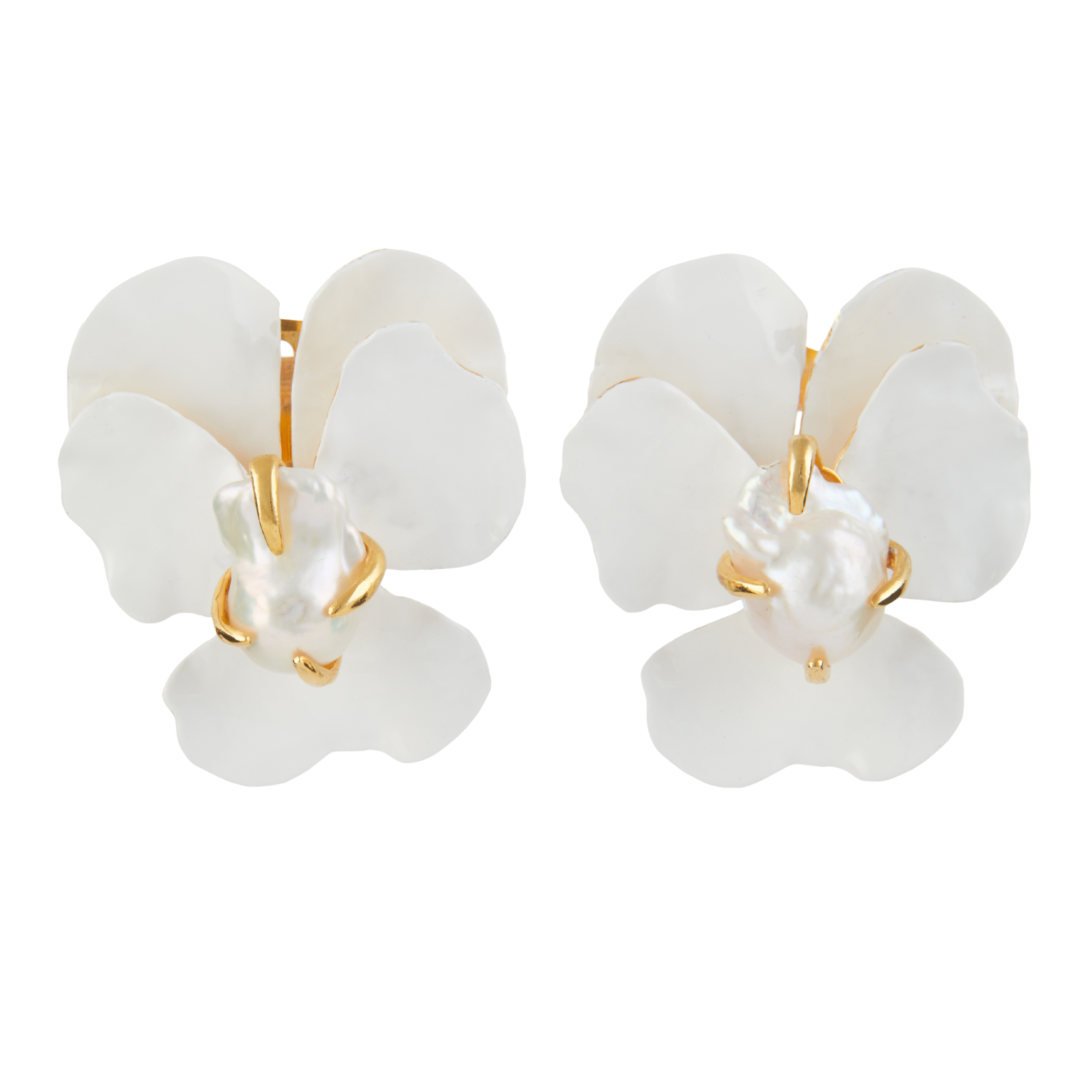 Luxury Designer Cece White Flower Pearl Earrings Christie Nicolaides