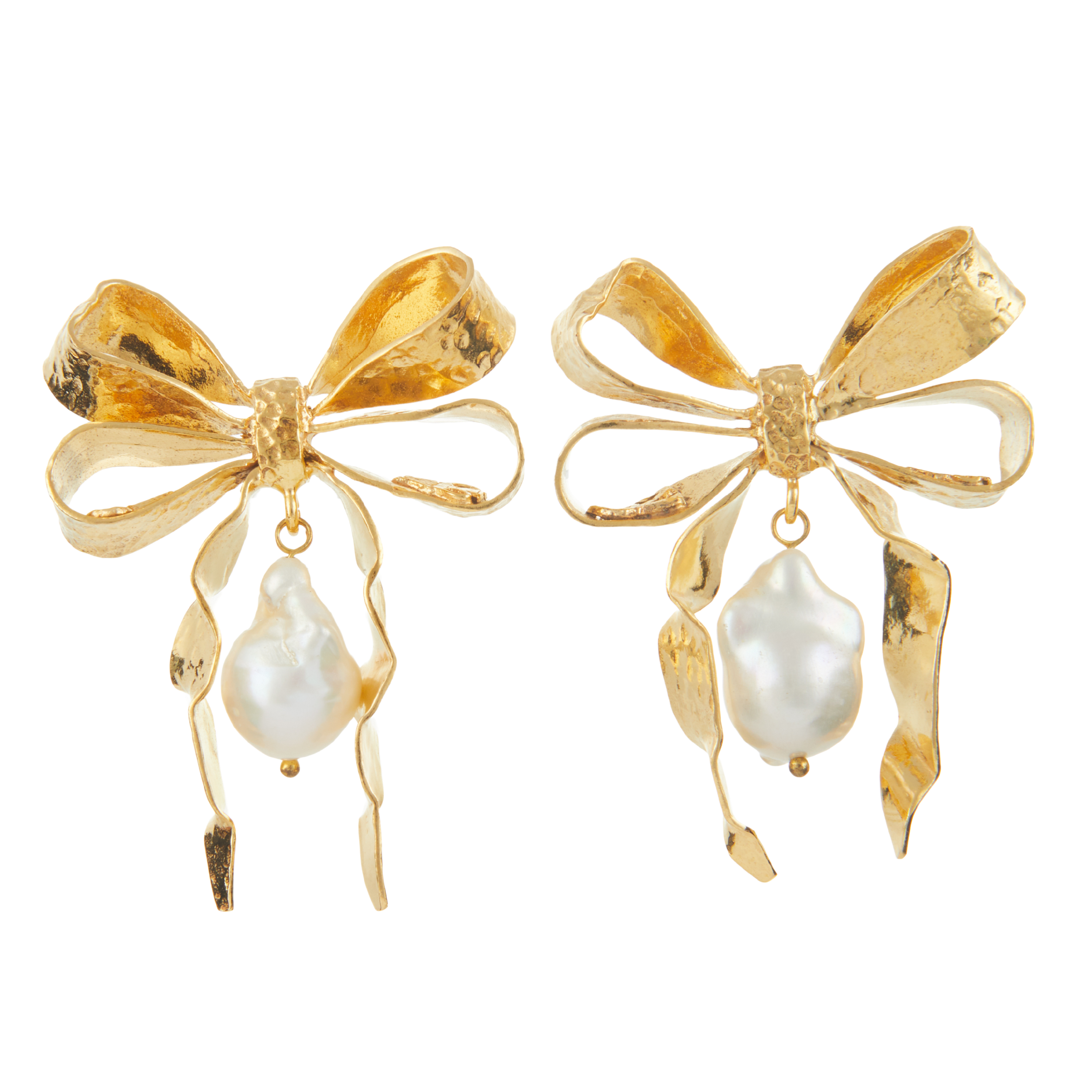 Luxury Designer Gold Bow Pearl Delina Earrings by Christie Nicolaides