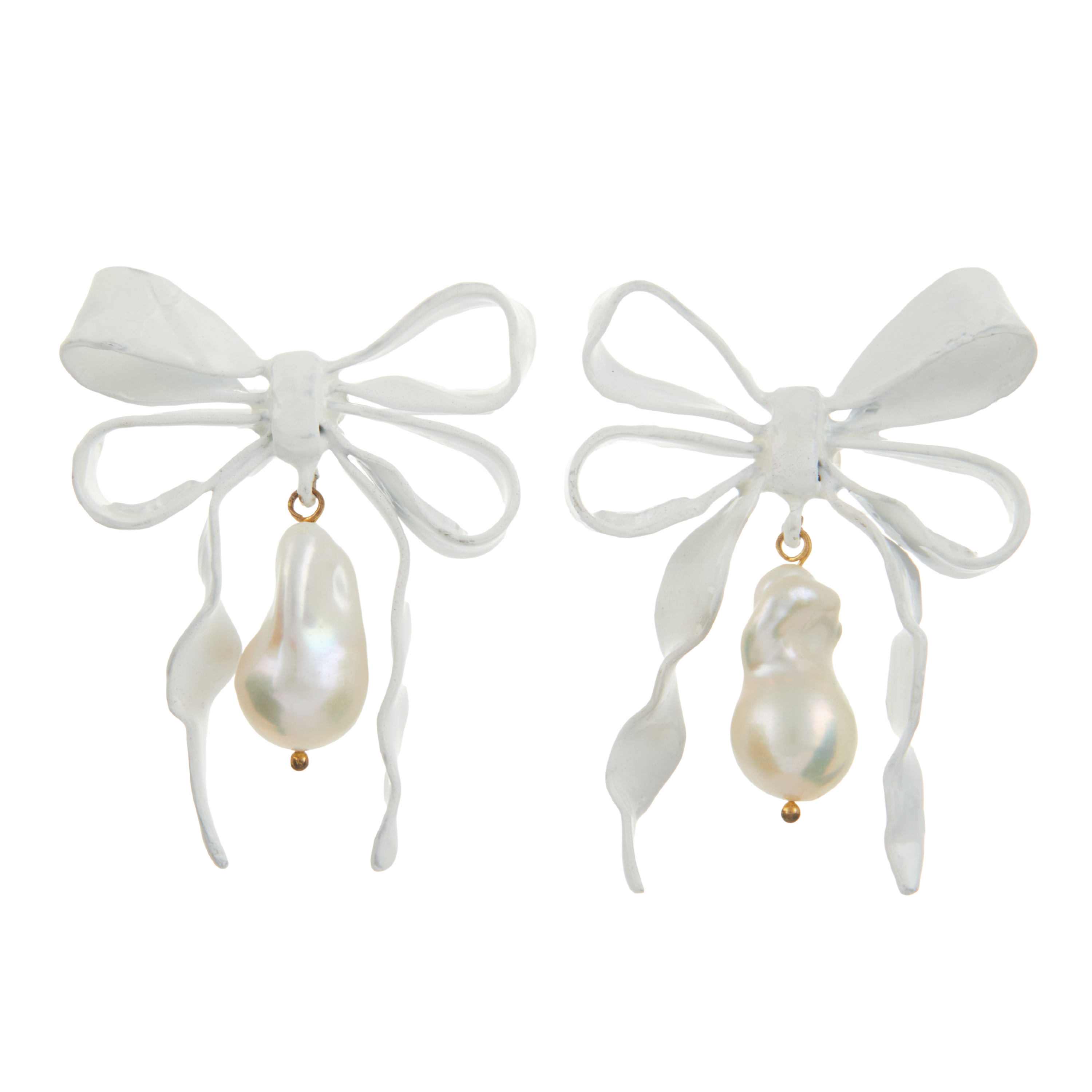 Luxury Designer Delina White Bow Pearl Earrings by Christie Nicolaides