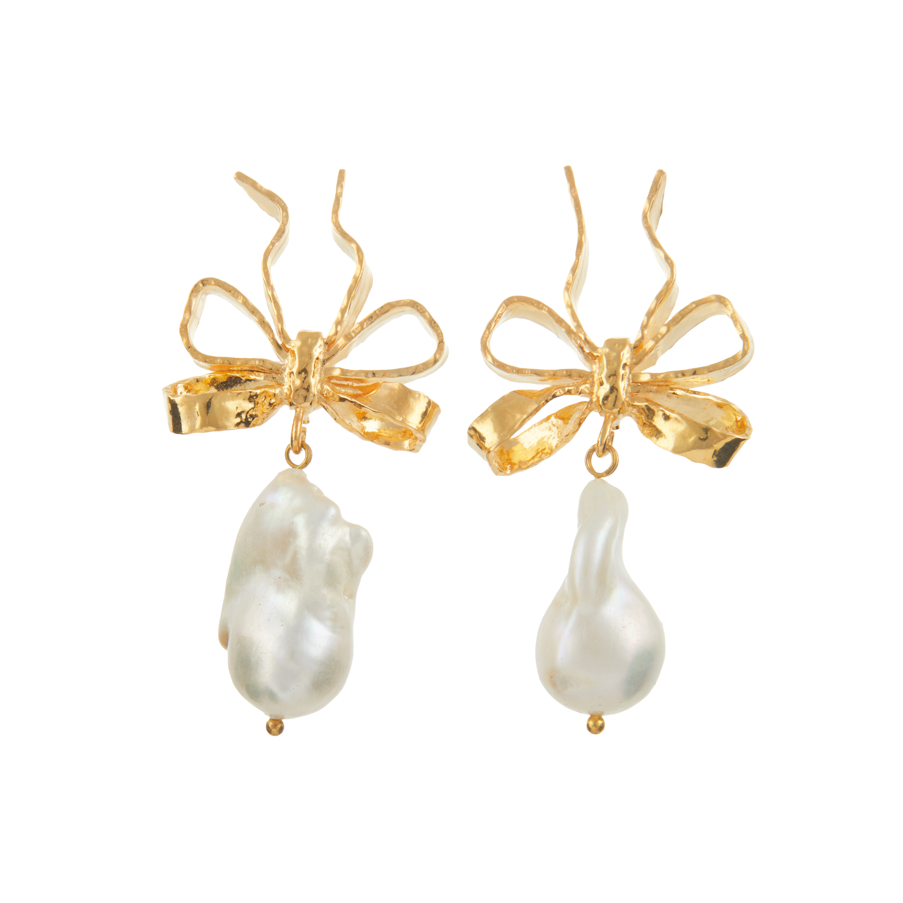 Luxury Designer Gold Bow Pearl Lucinda Earrings by Christie Nicolaides