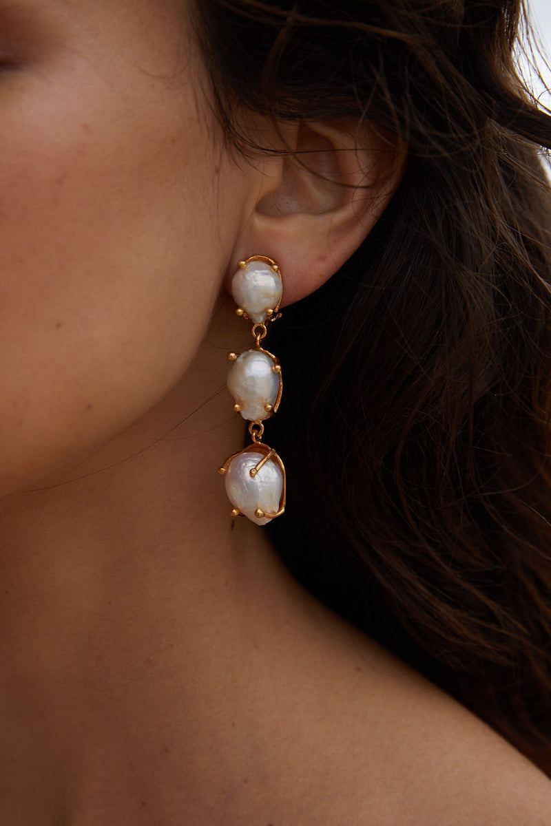 Sandrine Earrings Gold & Pearl Christie Nicolaides