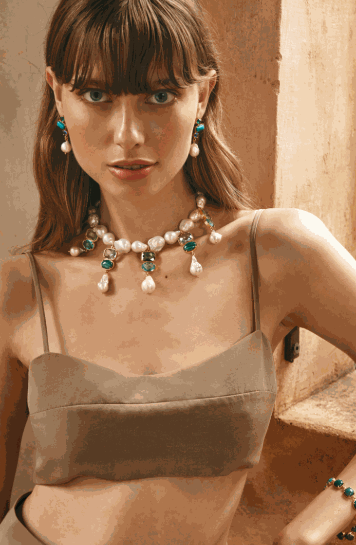 Luxury Designer Blue Pearl Ari Necklace by Christie Nicolaides