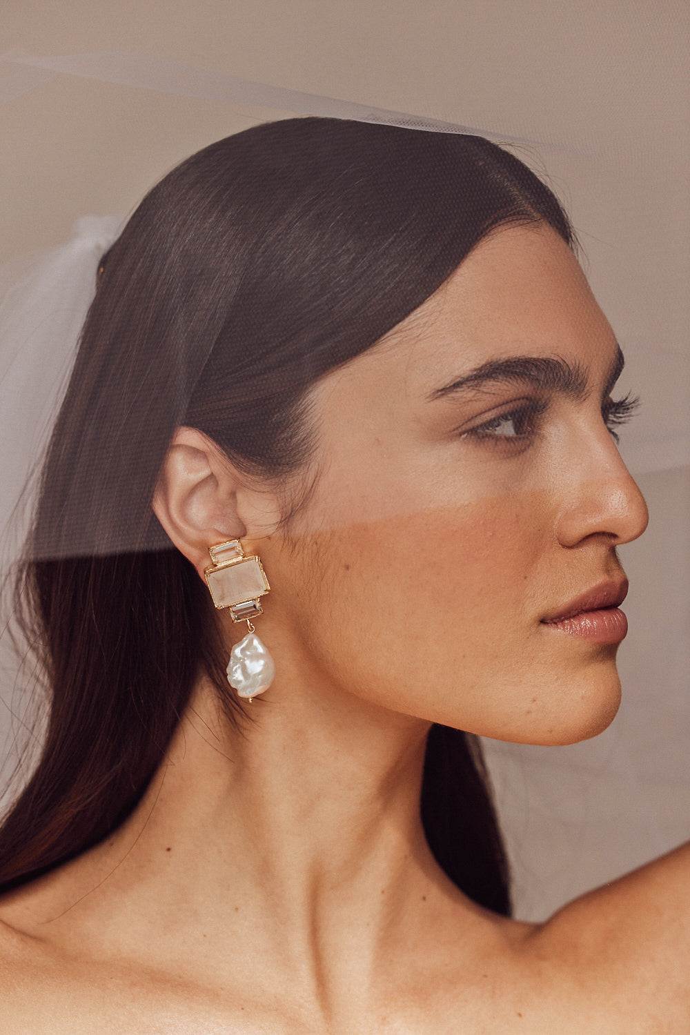 Luxury Designer Bambina White Bridal Pearl Earrings by Christie Nicolaides