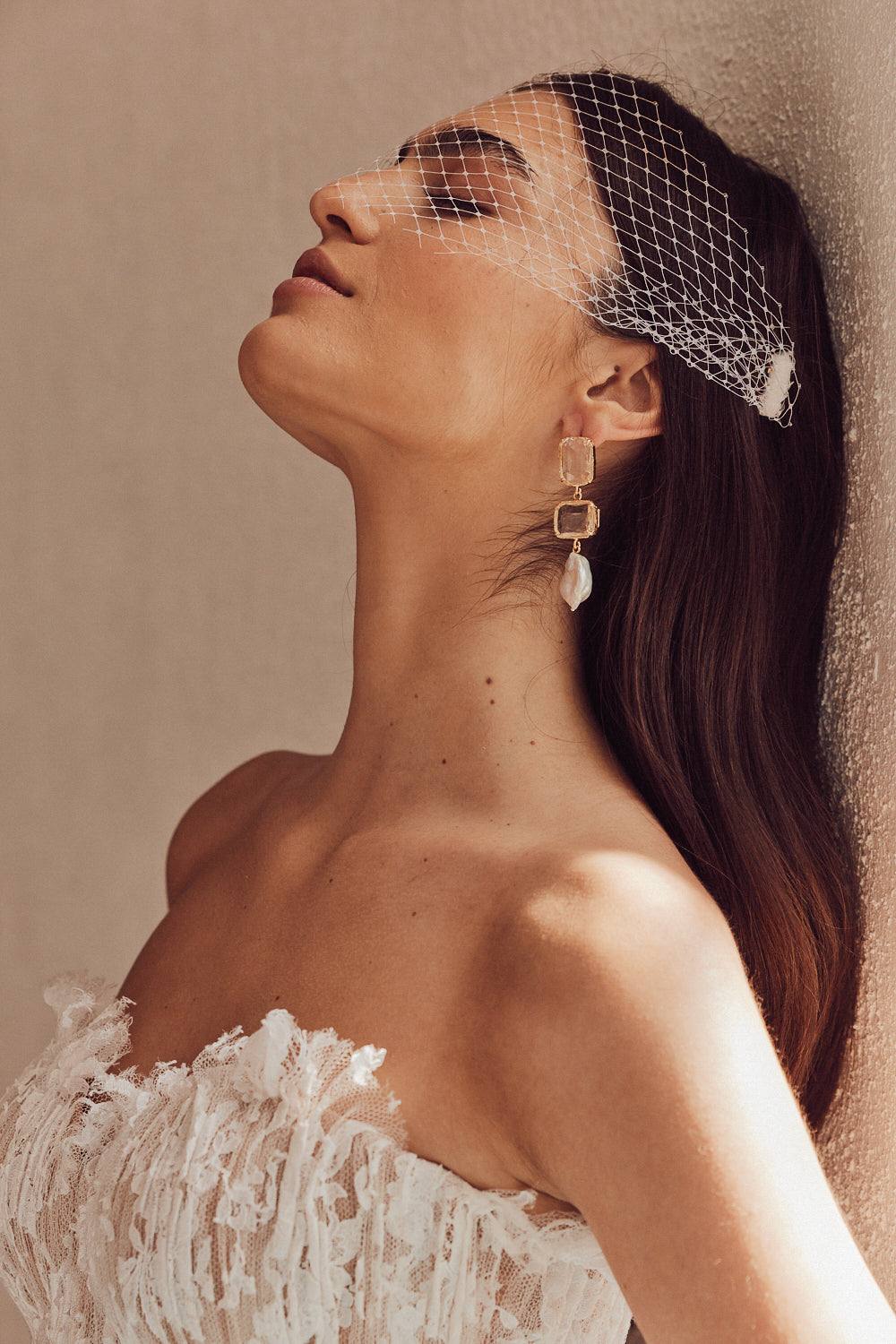 Luxury Designer Daphne Clear Bridal Earrings by Christie Nicolaides