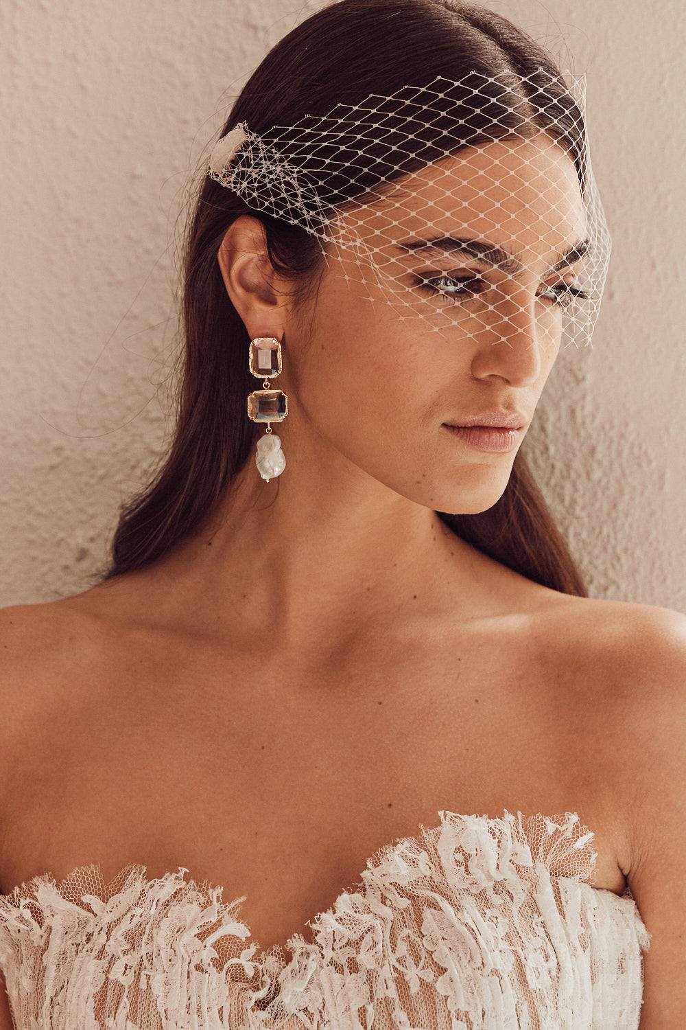 Luxury Designer Daphne Clear Bridal Earrings by Christie Nicolaides