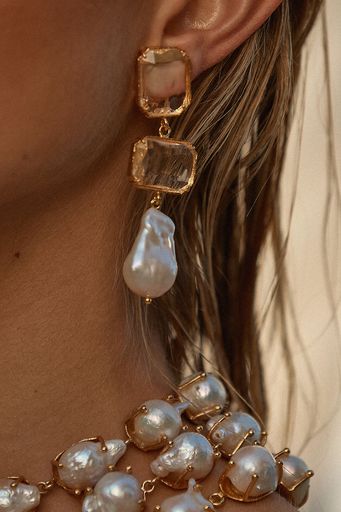Luxury Designer Pearl Daphne Clear Earrings by Christie Nicolaides